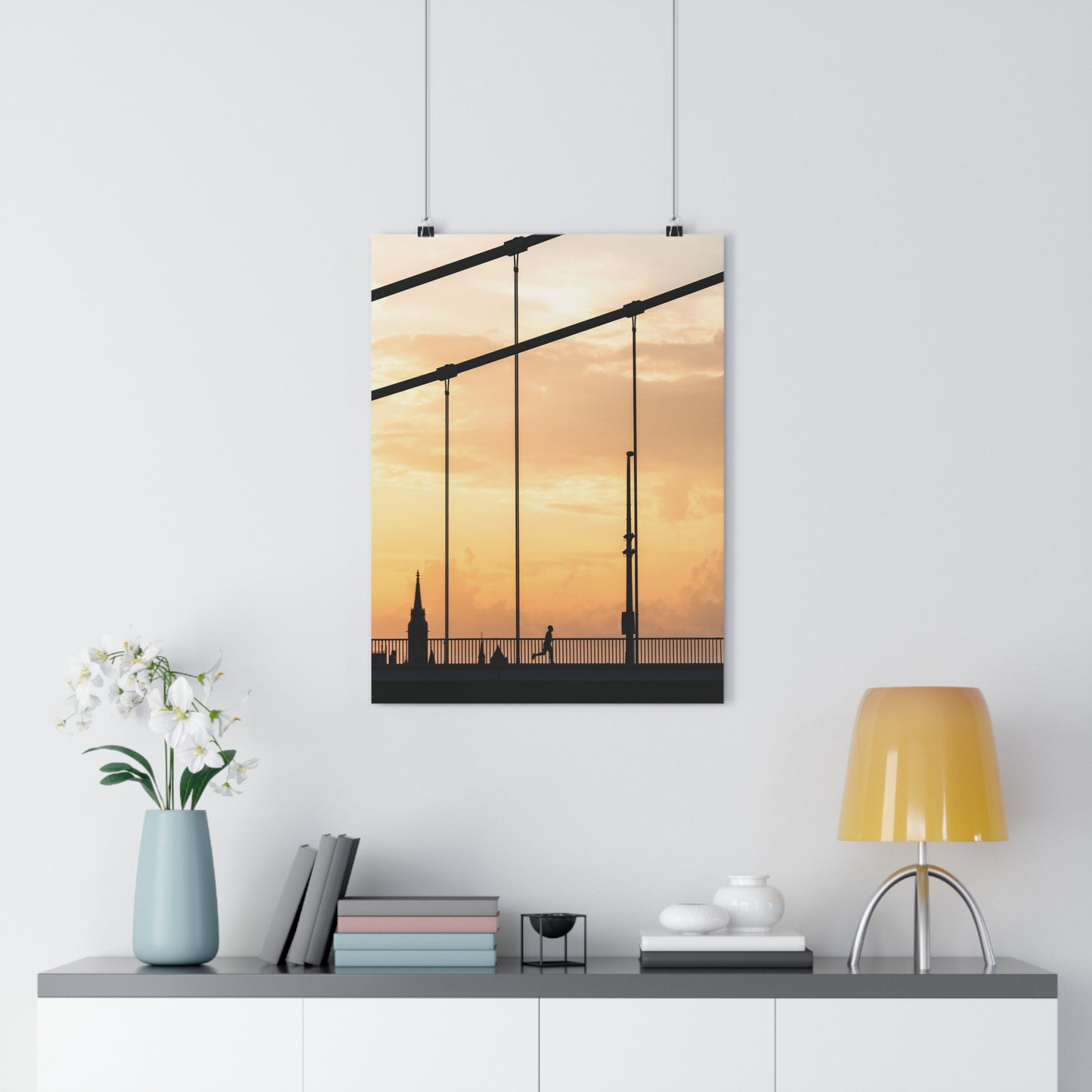 Art Print - Minimalist Sunset Bridge Runner Silhouette