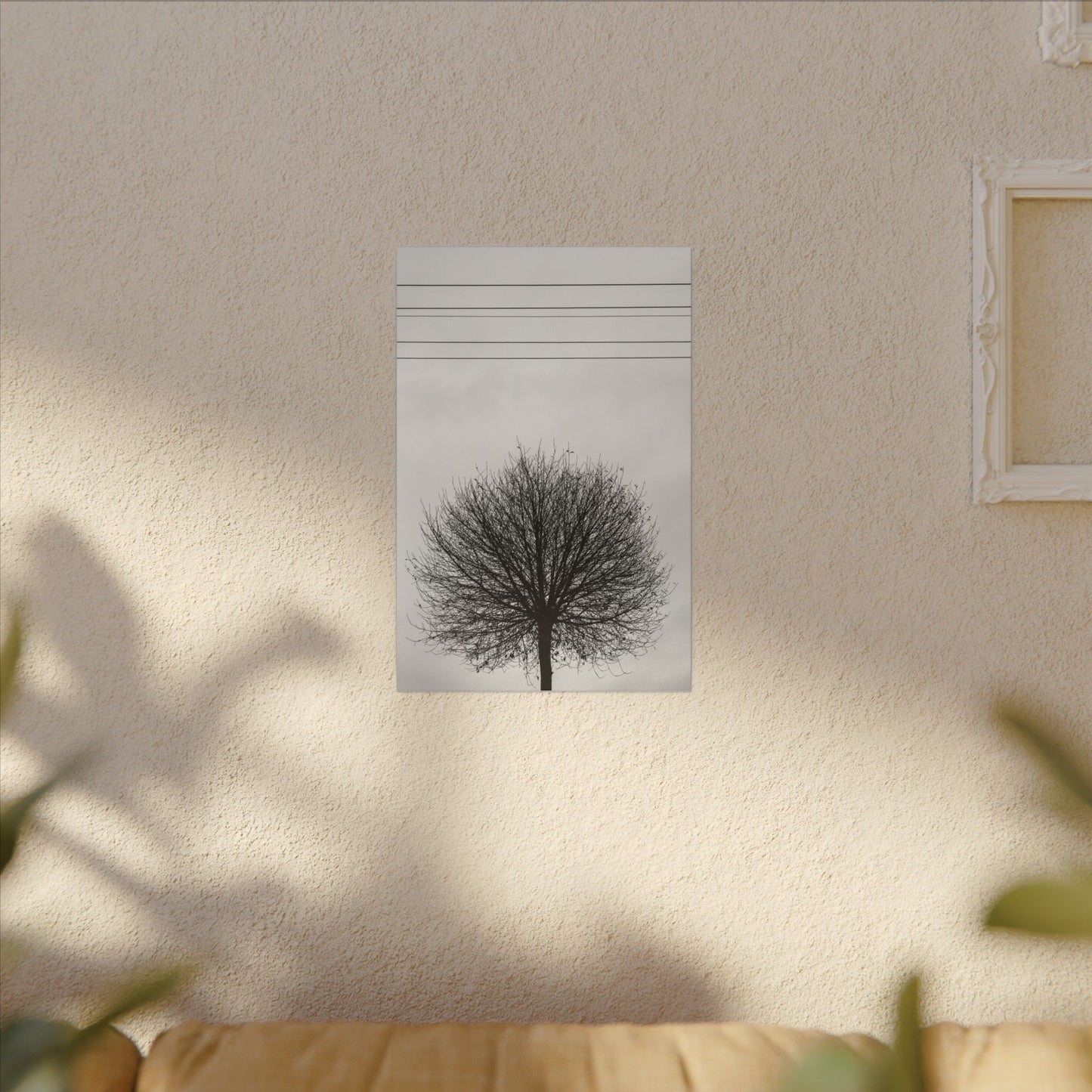 Seasons - Fall III. - Minimalist Wall Art Print, Stretched Canvas Art, Monochrome Home Decor, Black and White Tree Artwork, Modern Living Room Design
