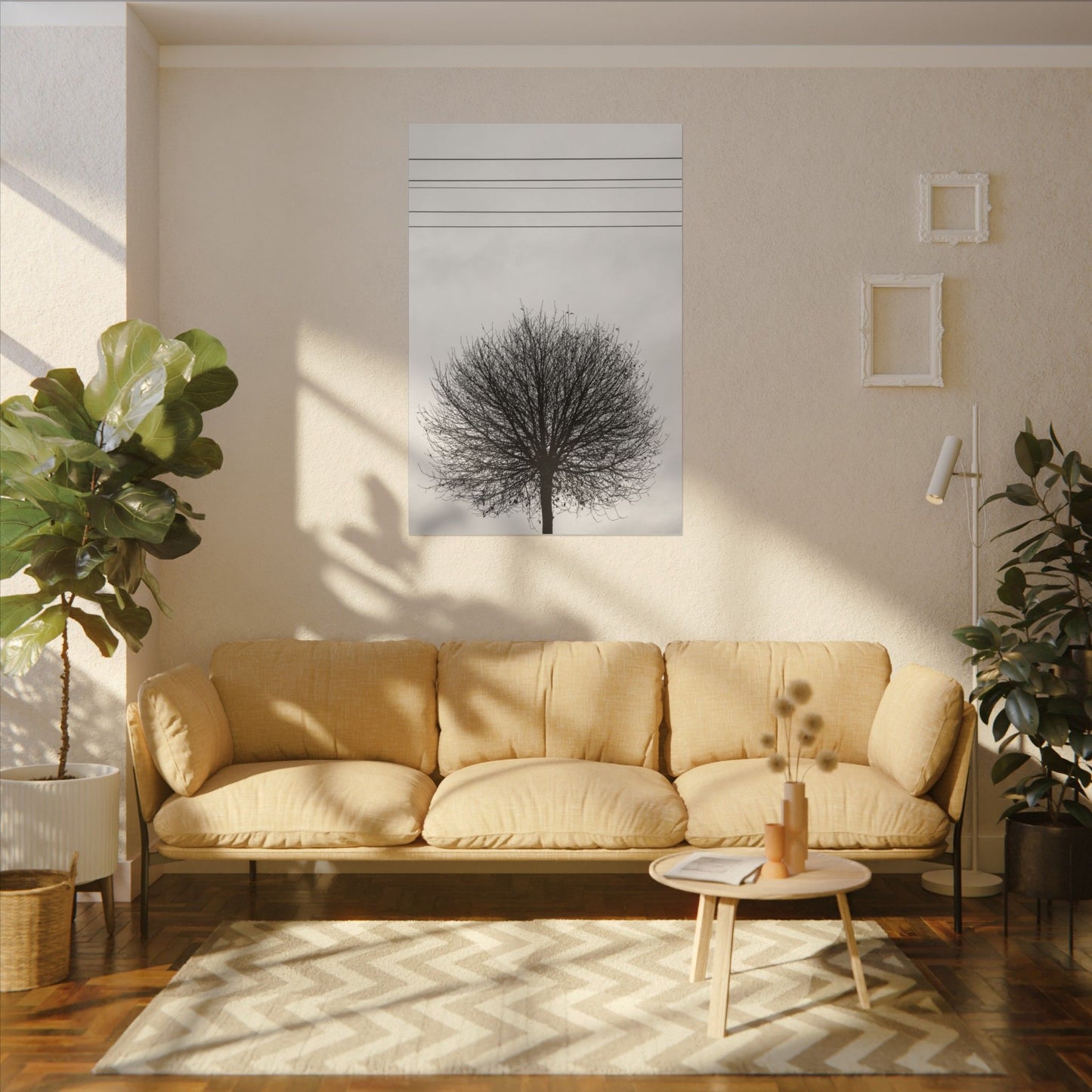 Seasons - Fall III. - Minimalist Wall Art Print, Stretched Canvas Art, Monochrome Home Decor, Black and White Tree Artwork, Modern Living Room Design