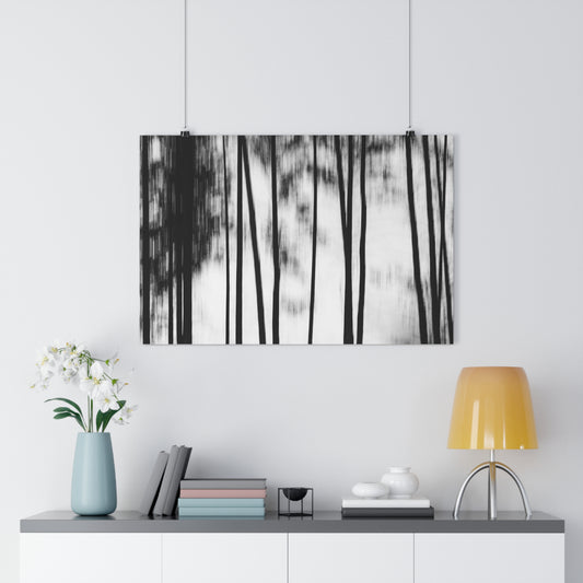 Art Print, Forest Scene Black White Photo, Blurred Camera Movement ICM Technique, Wall Decor Gift Home Office, Nature Lover Monochrome