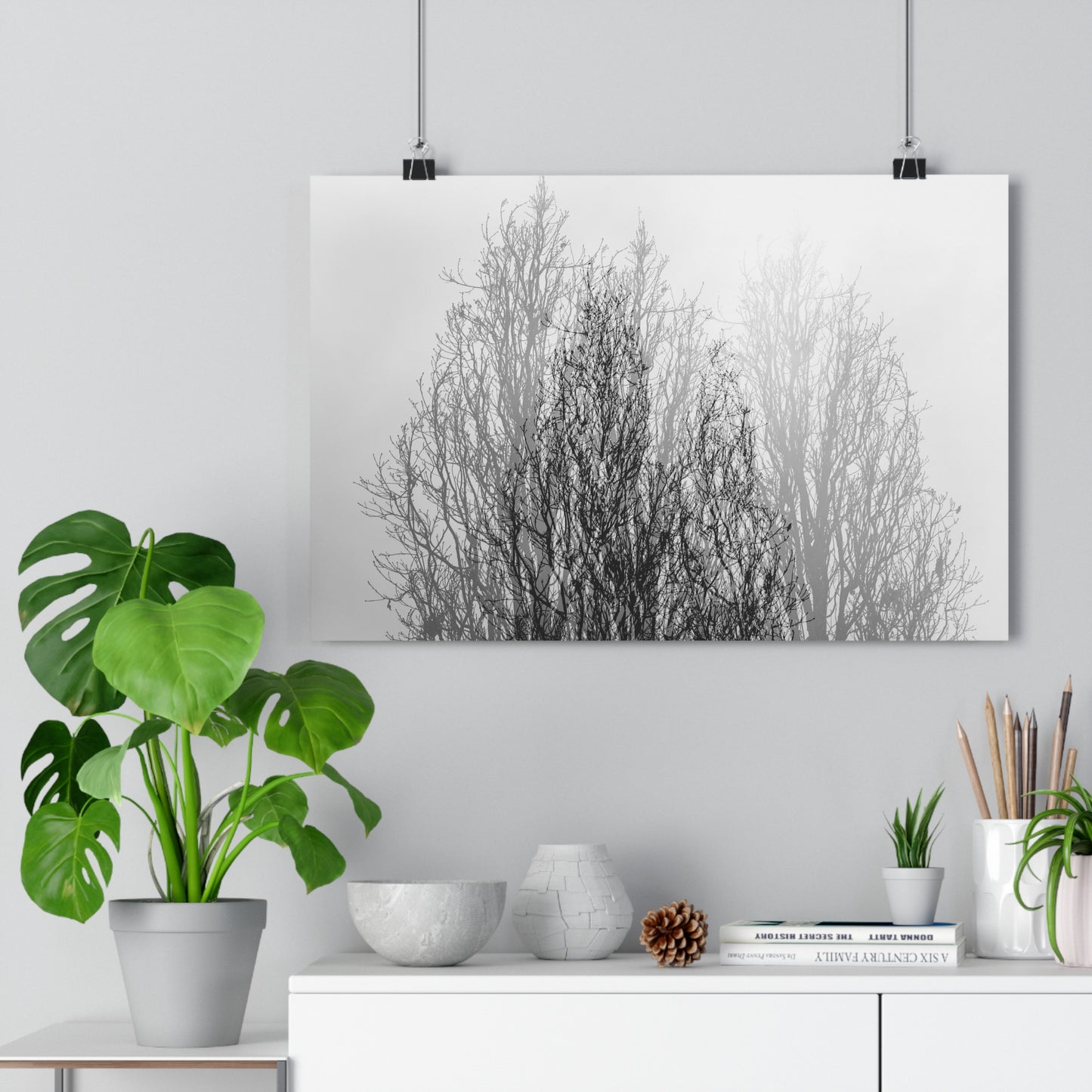Giclée Art Print, Black and White Winter Tree Photo, Mysterious Multiexposure Wall Art, Home Decor, Nature Photography, Holiday Gift Idea