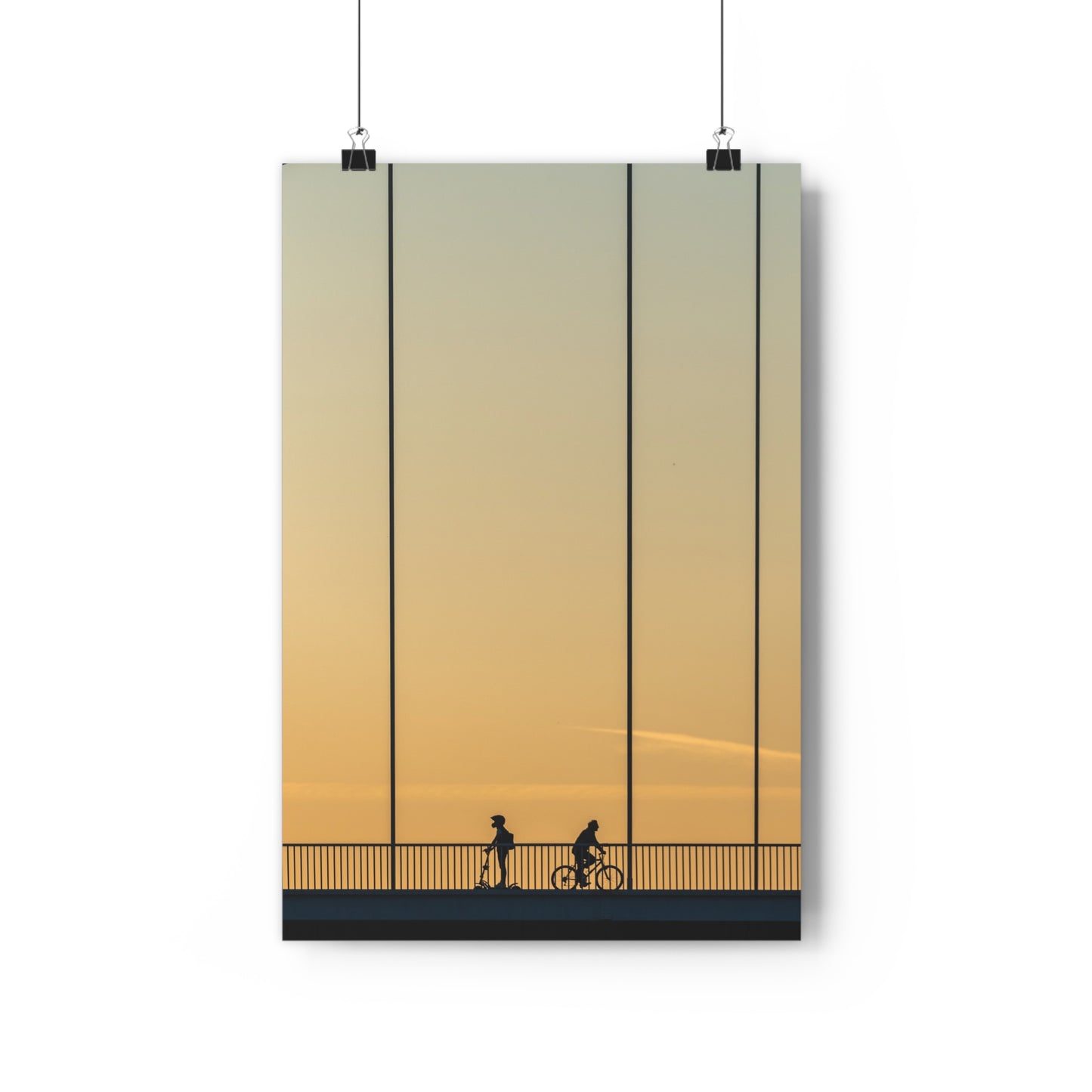 Art Print - Sunset Bridge with Scooter and Bicycle Silhouettes - "Different ways"