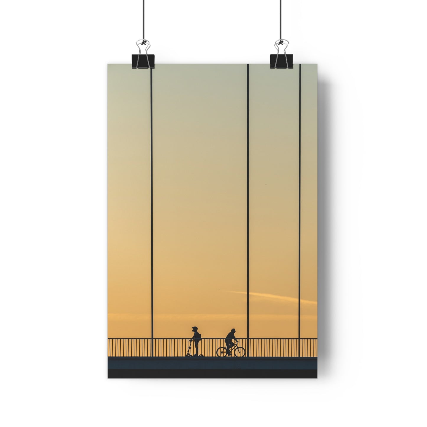 Art Print - Sunset Bridge with Scooter and Bicycle Silhouettes - "Different ways"