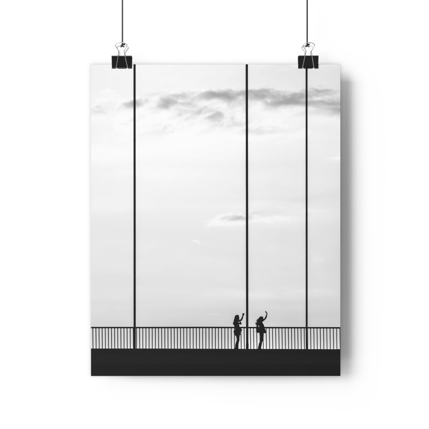 Art Print, Minimalist Photo Print, Girls Silhouettes Wall Art, Black and White Bridge Decor, Wave Silhouette Picture Poster, Home Office
