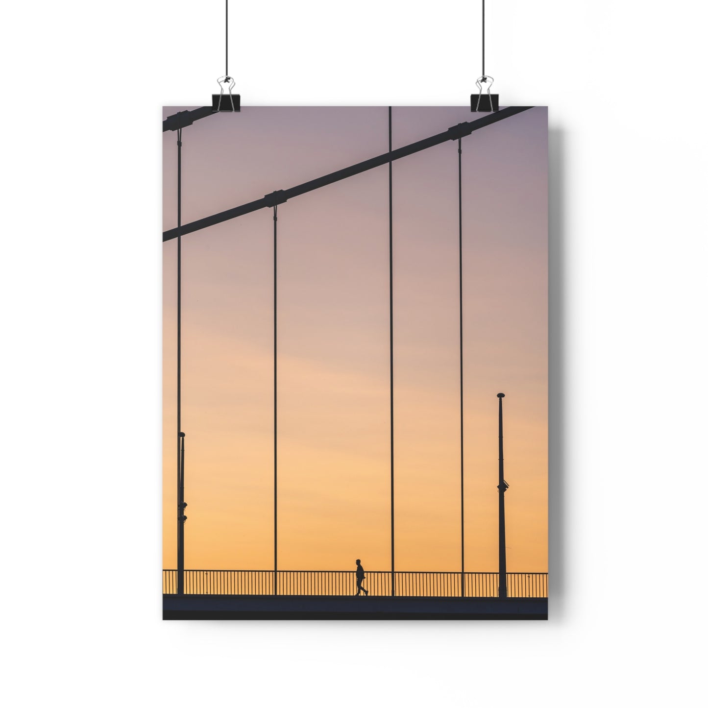 Art Print - Man Walking Alone on Bridge at Sunset