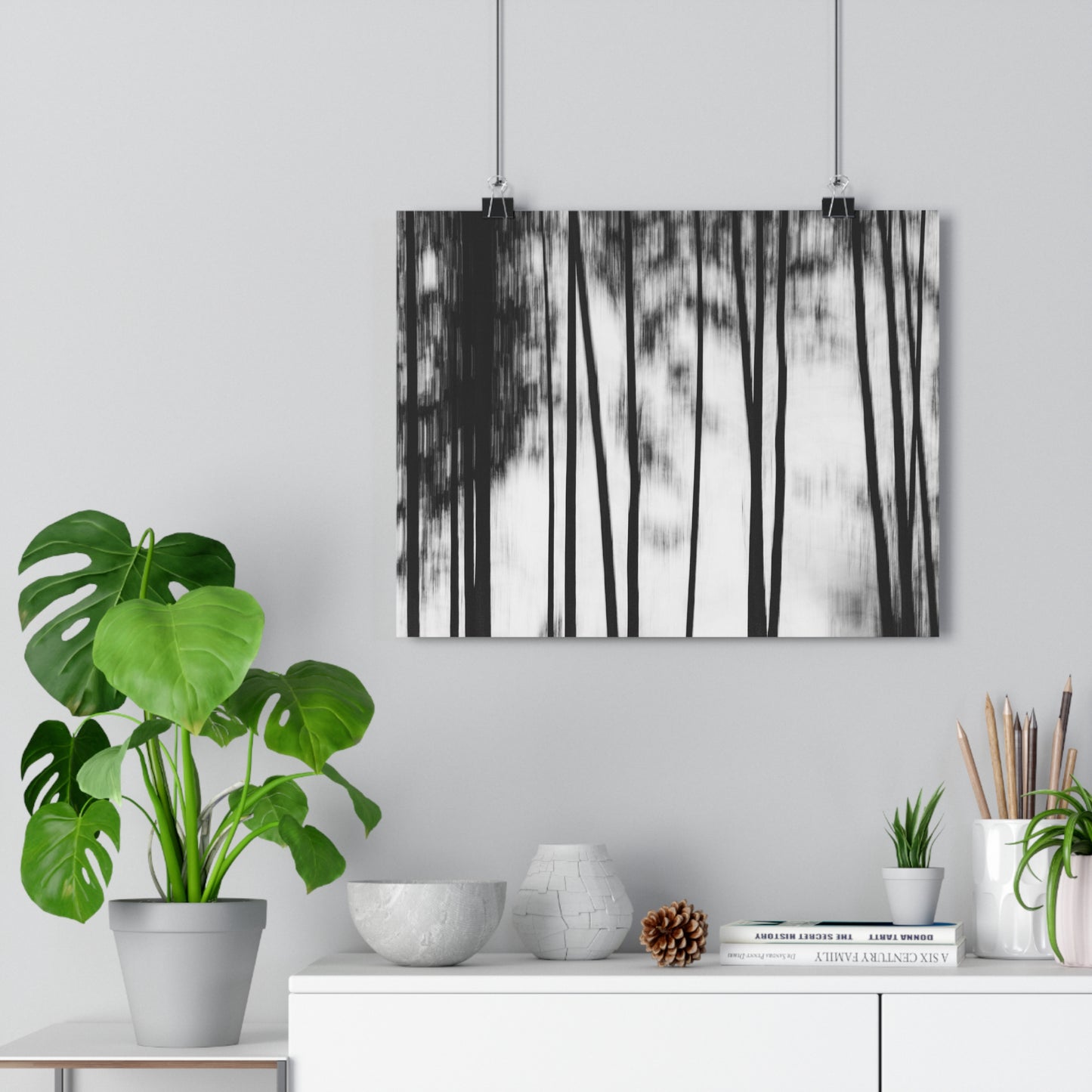 Art Print, Forest Scene Black White Photo, Blurred Camera Movement ICM Technique, Wall Decor Gift Home Office, Nature Lover Monochrome