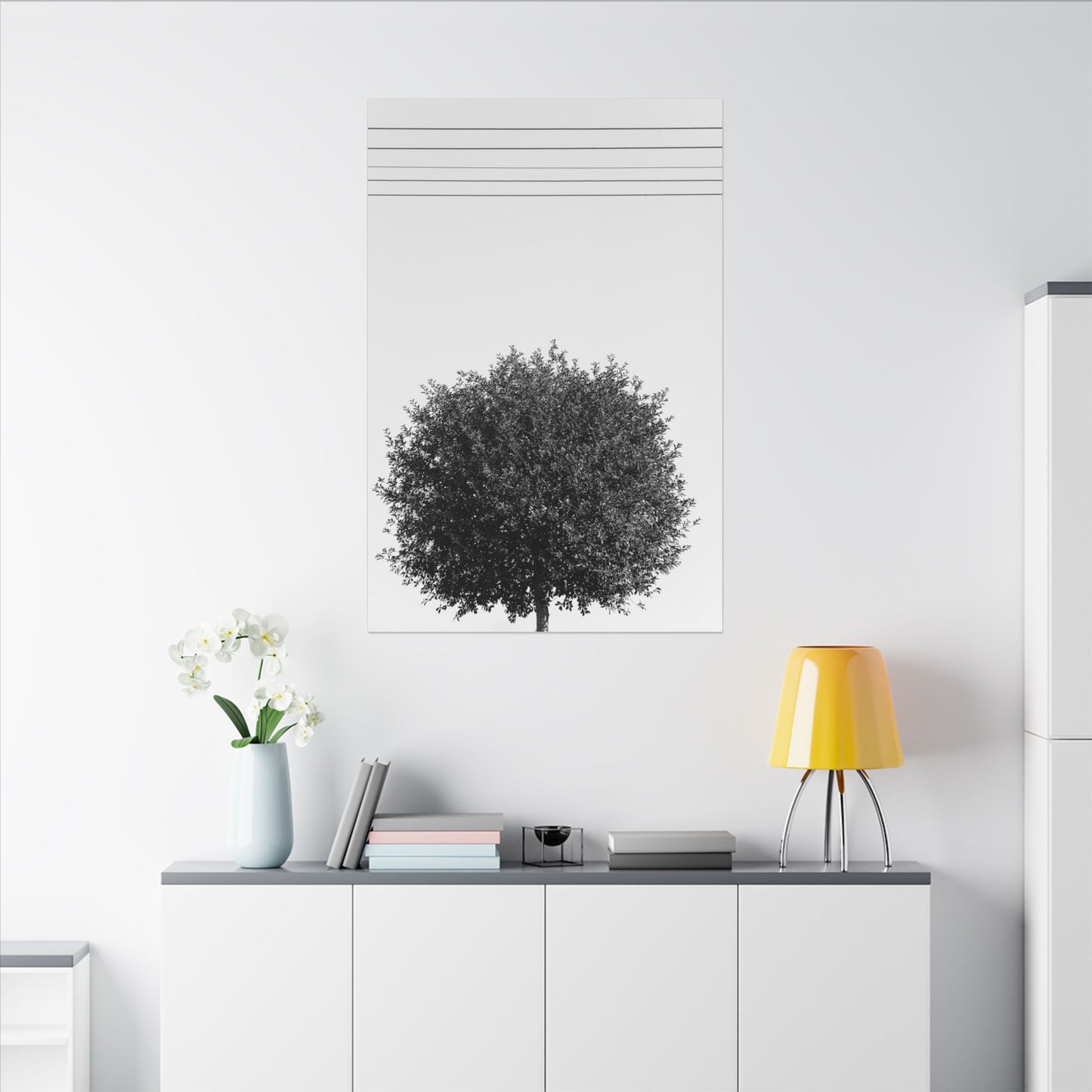 Seasons - summer - Minimalist Wall Art Print, Stretched Canvas Art, Monochrome Home Decor, Black and White Tree Artwork, Modern Living Room Design