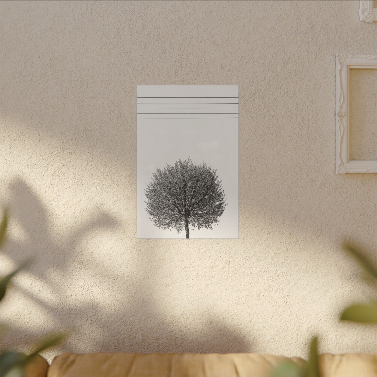 Seasons - spring - Minimalist Wall Art Print, Stretched Canvas Art, Monochrome Home Decor, Black and White Tree Artwork, Modern Living Room Design