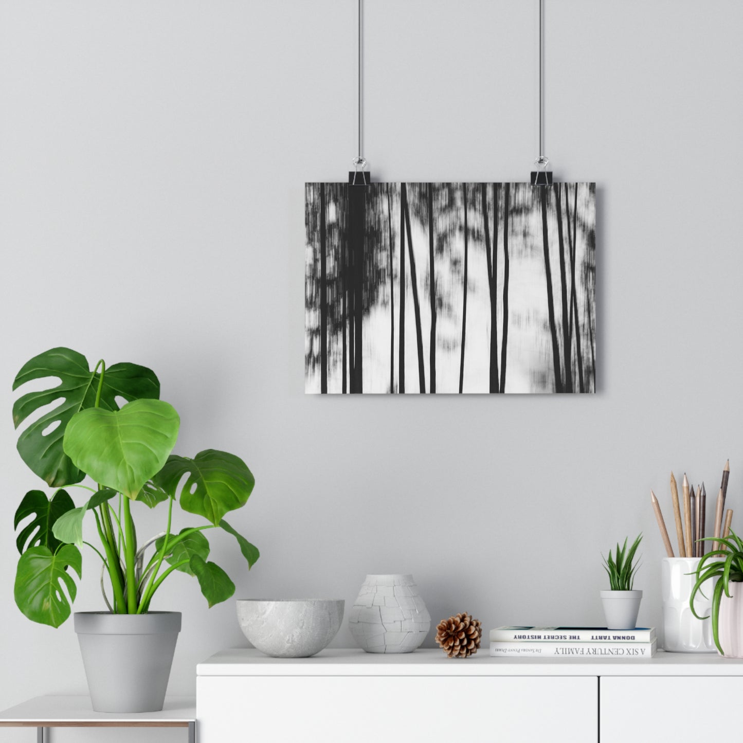 Art Print, Forest Scene Black White Photo, Blurred Camera Movement ICM Technique, Wall Decor Gift Home Office, Nature Lover Monochrome