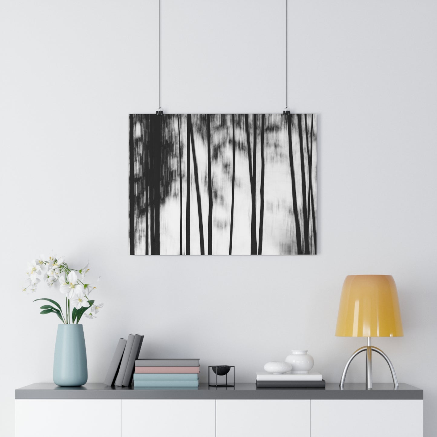 Art Print, Forest Scene Black White Photo, Blurred Camera Movement ICM Technique, Wall Decor Gift Home Office, Nature Lover Monochrome