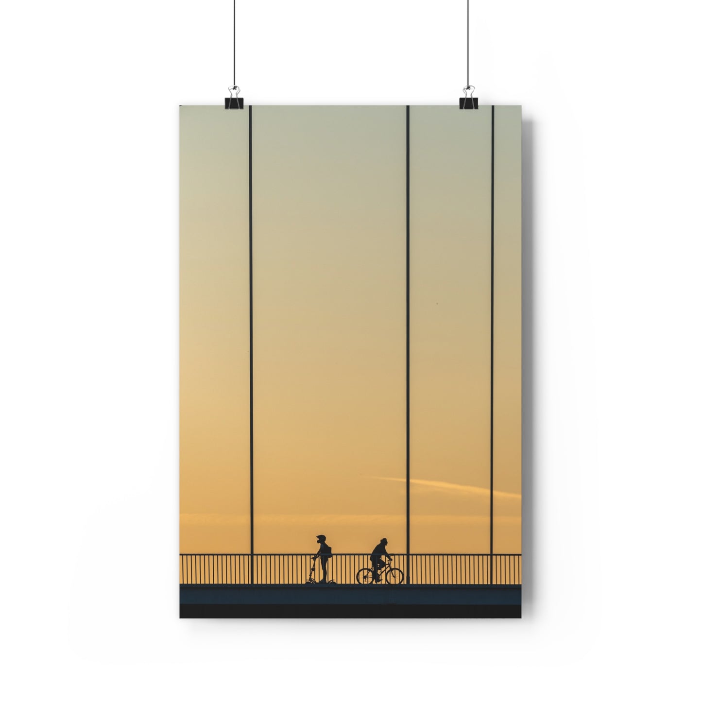 Art Print - Sunset Bridge with Scooter and Bicycle Silhouettes - "Different ways"