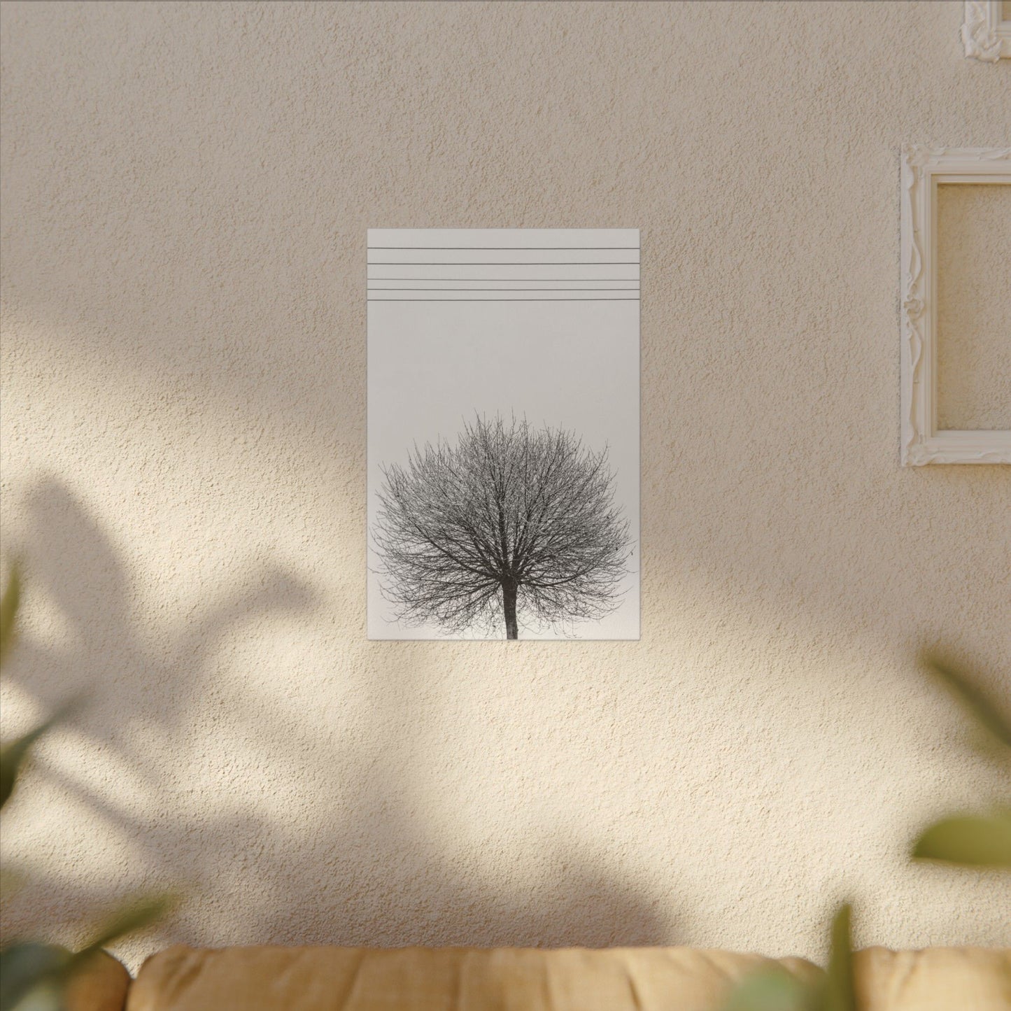 Seasons - winter - Minimalist Wall Art Print, Stretched Canvas Art, Monochrome Home Decor, Black and White Tree Artwork, Modern Living Room Design