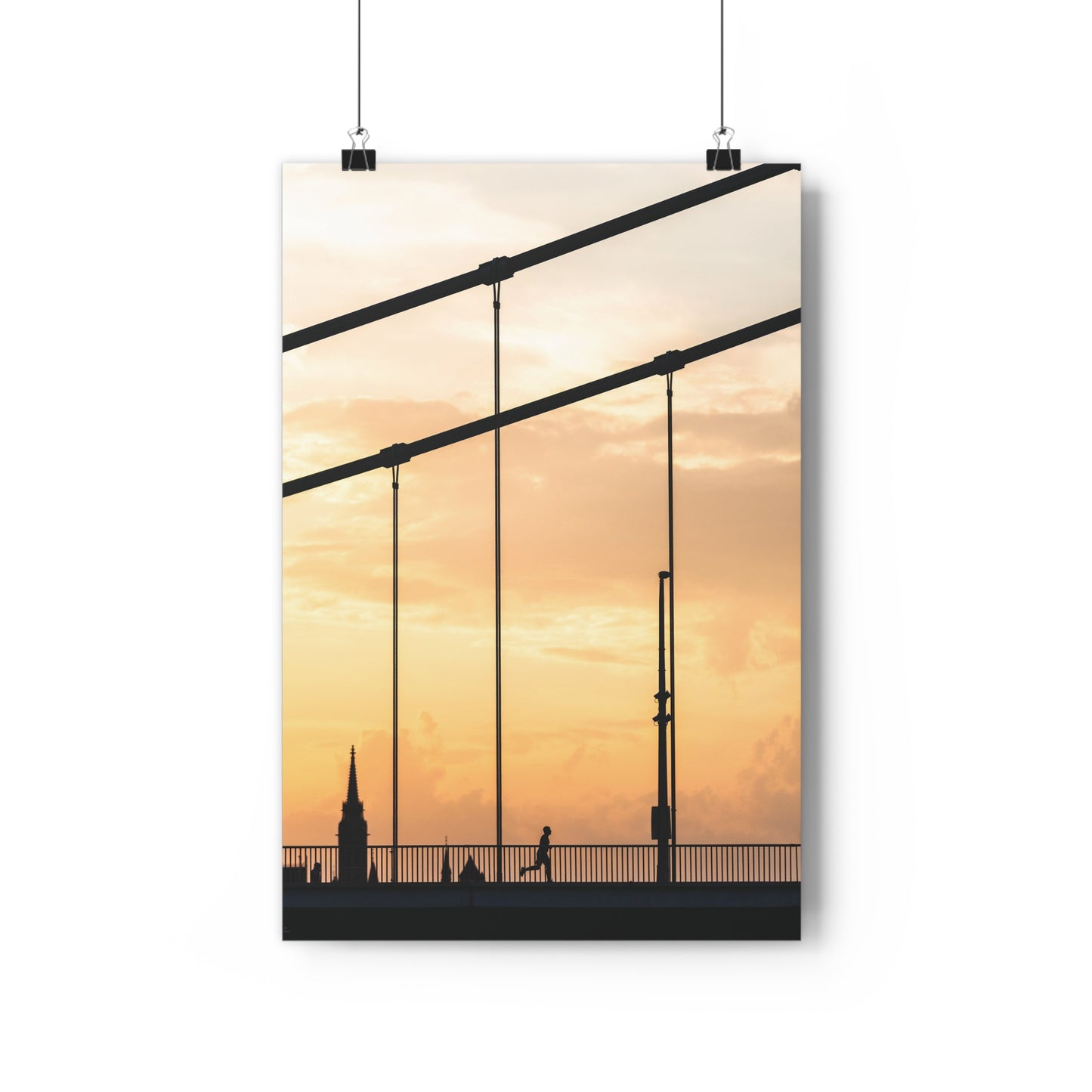 Art Print - Minimalist Sunset Bridge Runner Silhouette