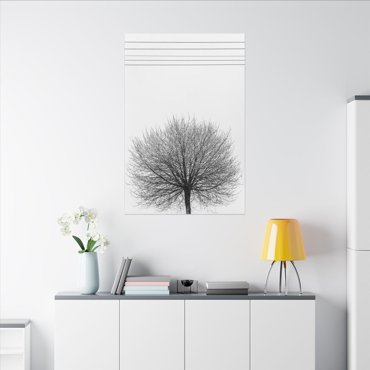 Seasons - winter - Minimalist Wall Art Print, Stretched Canvas Art, Monochrome Home Decor, Black and White Tree Artwork, Modern Living Room Design
