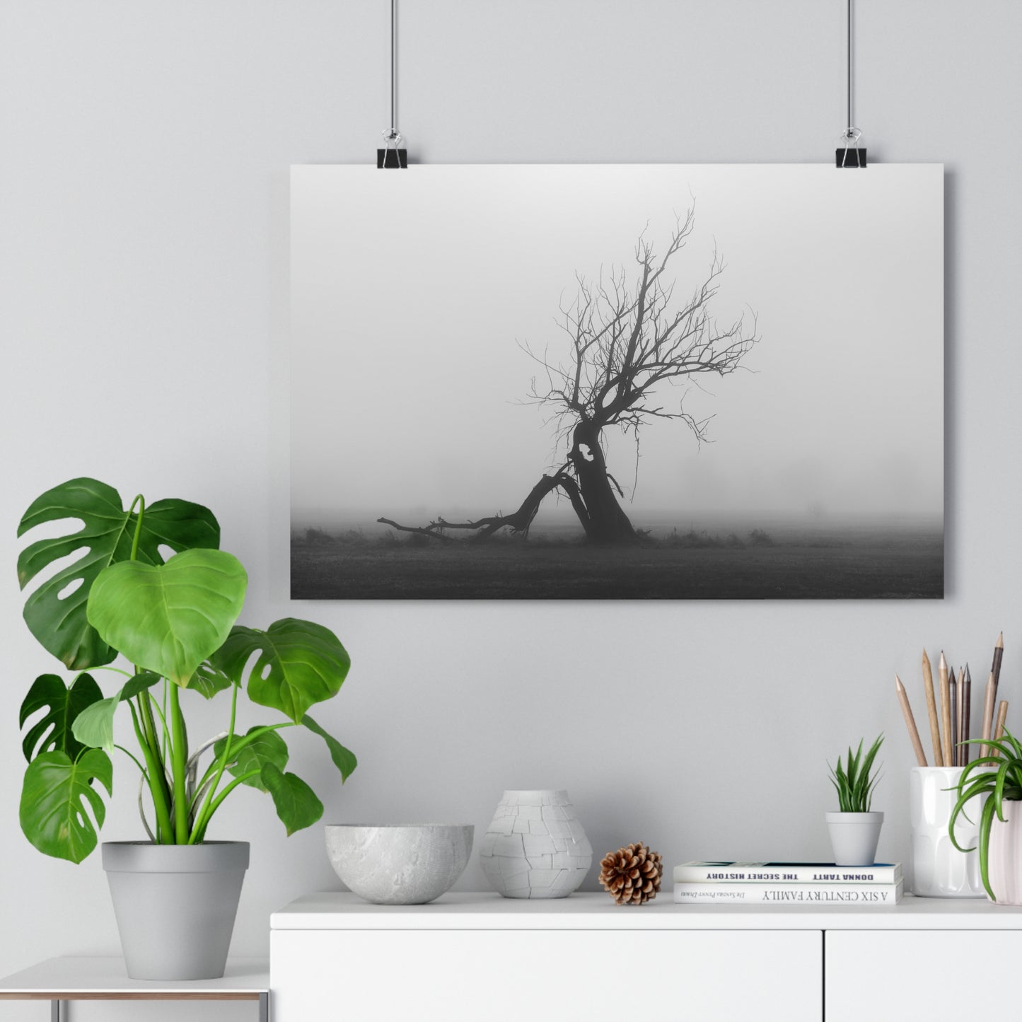 Giclée Art Print, Black and White Tree Photo, Wall Art Decor, Nature Lover Gift, Minimalist Home Decor, Ent Tree Art, Foggy Day Print