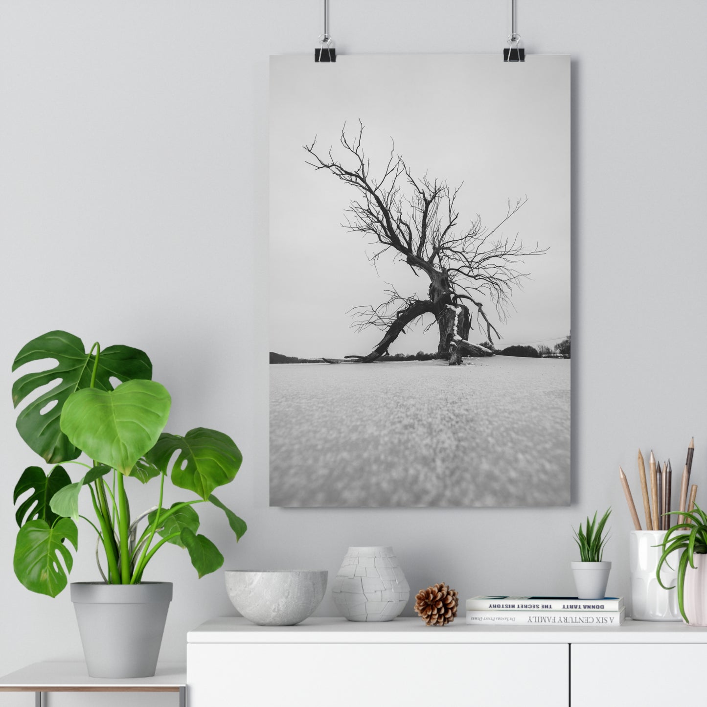Giclée Print, Black and White Old Tree 'The Last Ent' in Frozen Field Winter Day Photo, Wall Art Decor, Nature Print, Tree Lover Gift, Home