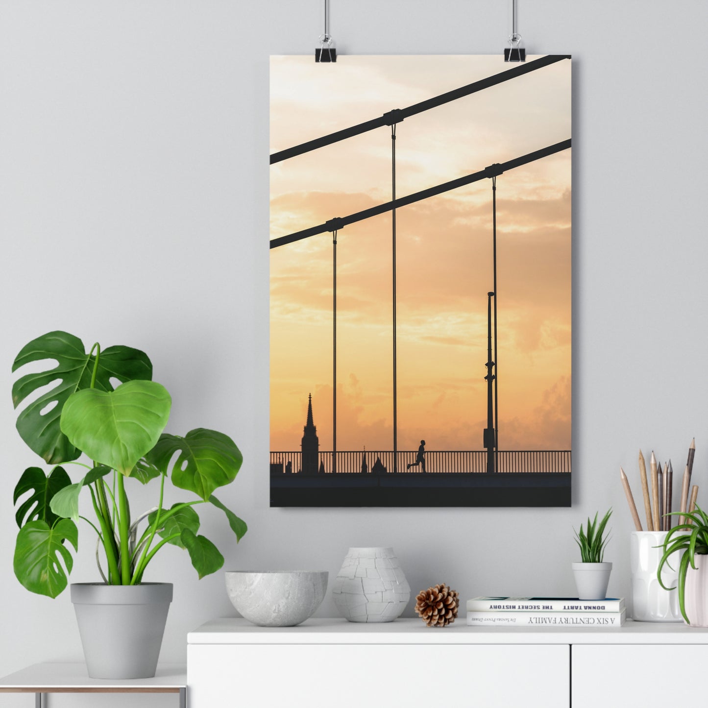 Art Print - Minimalist Sunset Bridge Runner Silhouette