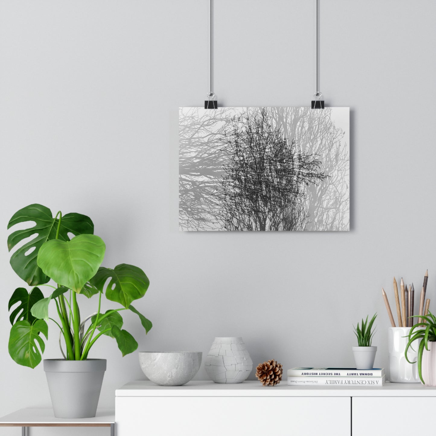 Giclée Art Print, Black and White Winter Tree Photo, Mysterious Multiexposure Wall Art, Home Decor, Nature Photography, Holiday Gift Idea