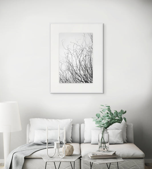 Giclée Print, Winter Tree Branches Art, 'Tangled Whispers' Wall Decor, Nature Print, Home Decor, Black and White Art, Gift for Nature