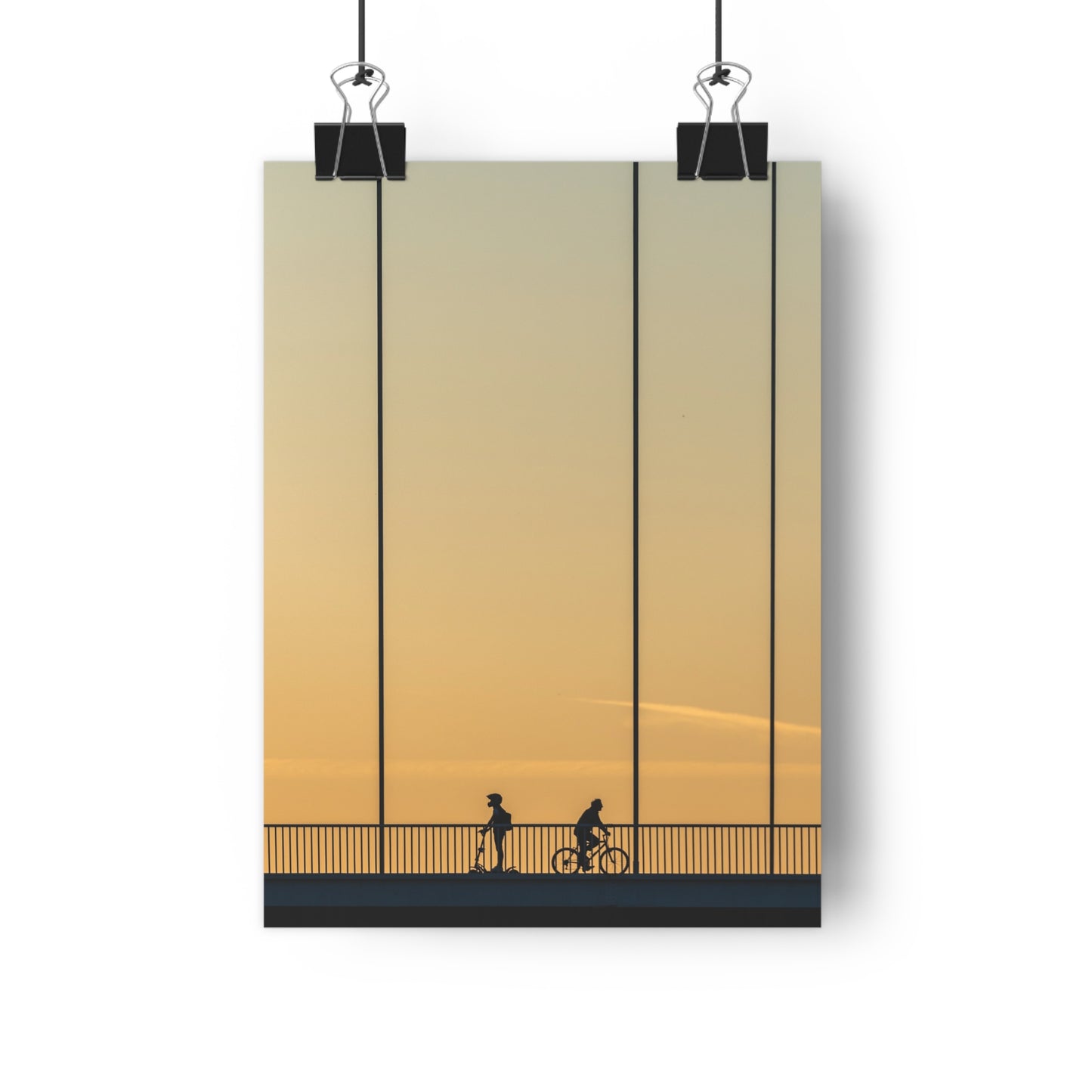 Art Print - Sunset Bridge with Scooter and Bicycle Silhouettes - "Different ways"