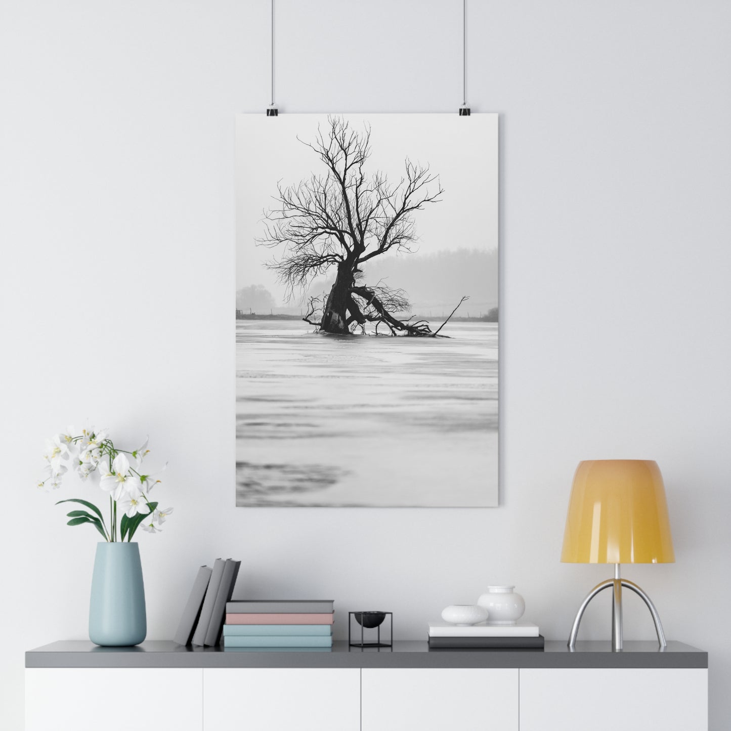 Giclée Print, Black and White Old Tree 'The Last Ent' in Frozen Field Winter Day Photo, Wall Art Decor, Nature Print, Tree Lover Gift, Home