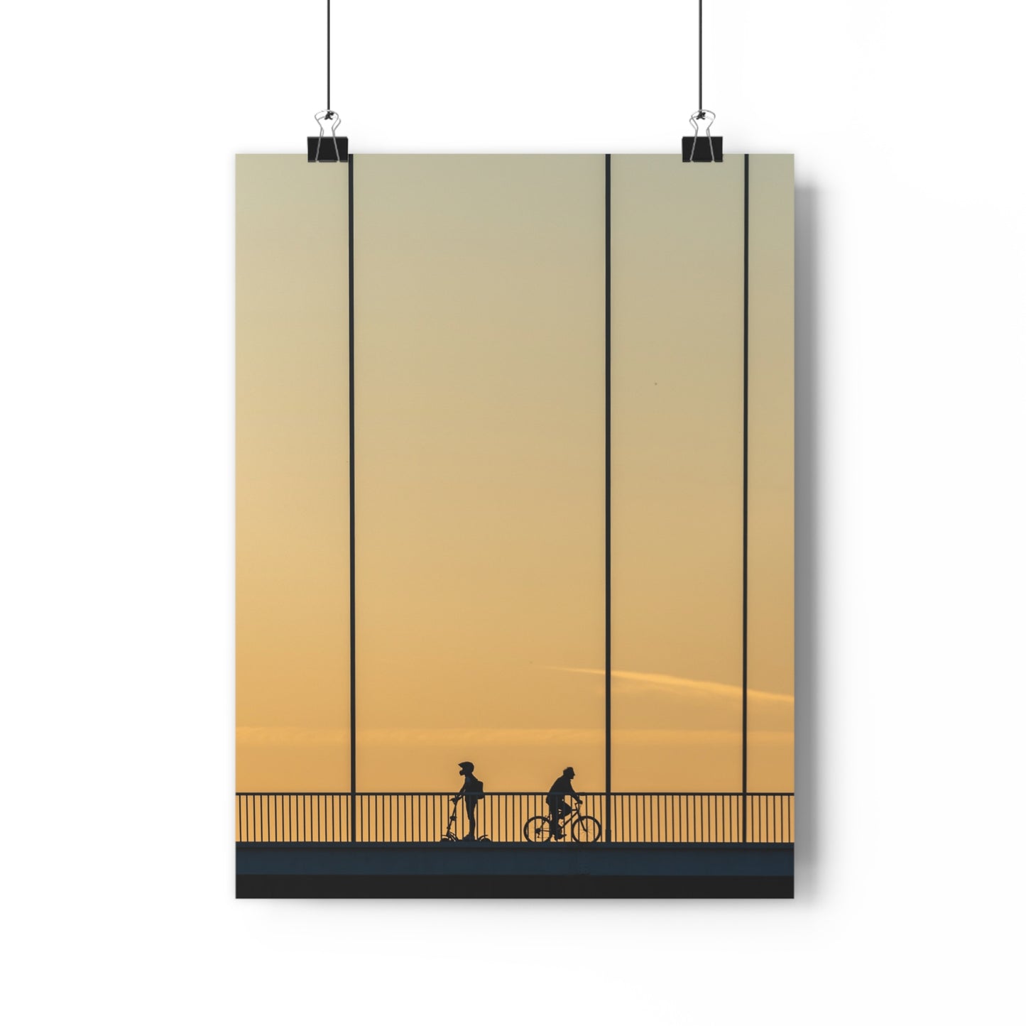 Art Print - Sunset Bridge with Scooter and Bicycle Silhouettes - "Different ways"