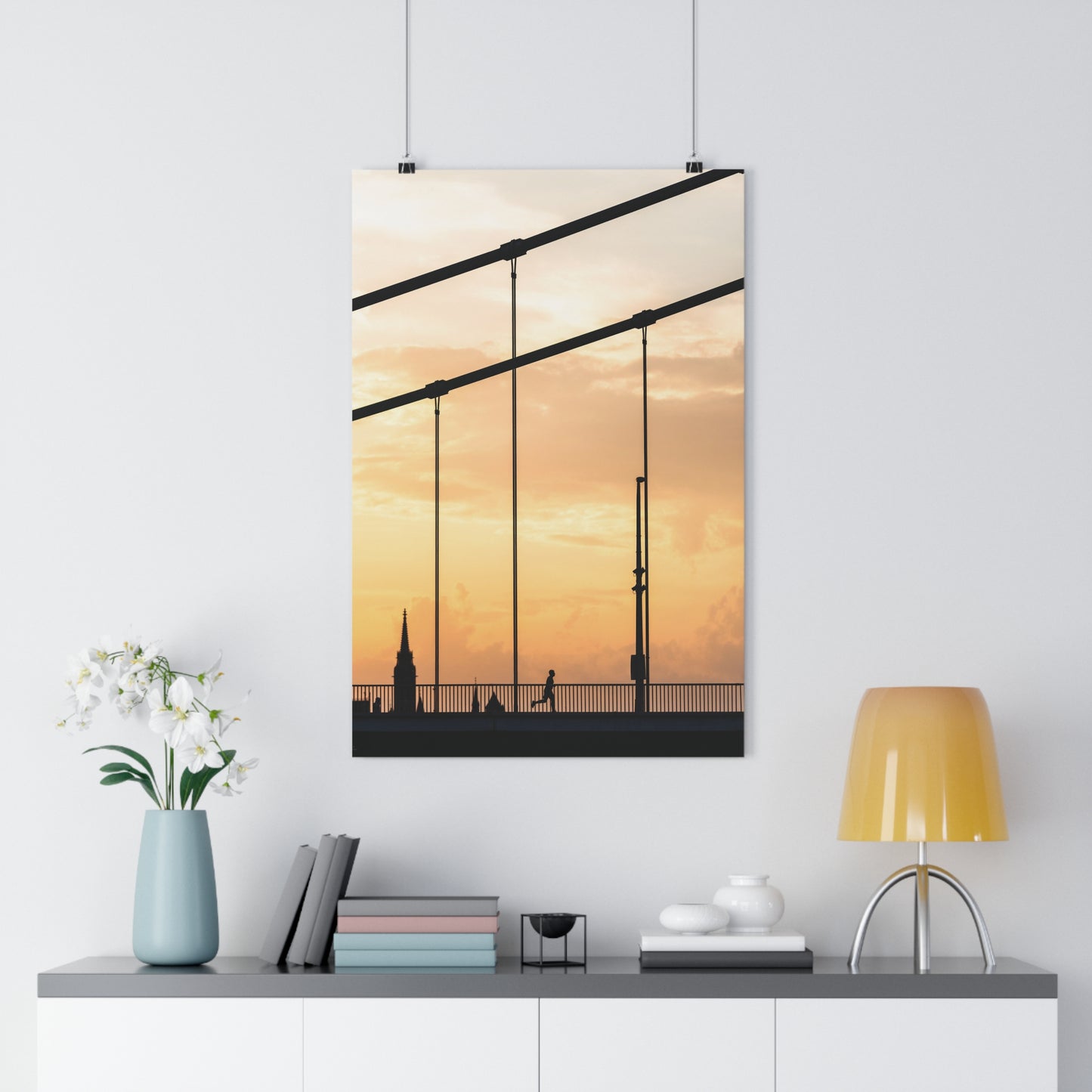 Art Print - Minimalist Sunset Bridge Runner Silhouette