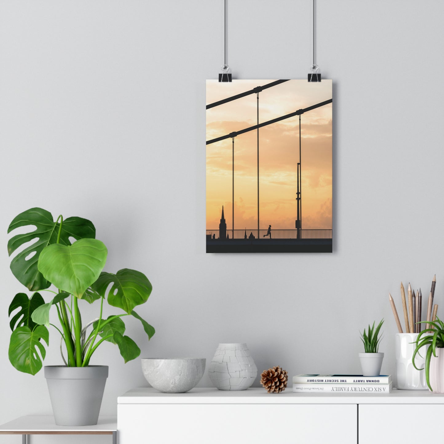 Art Print - Minimalist Sunset Bridge Runner Silhouette