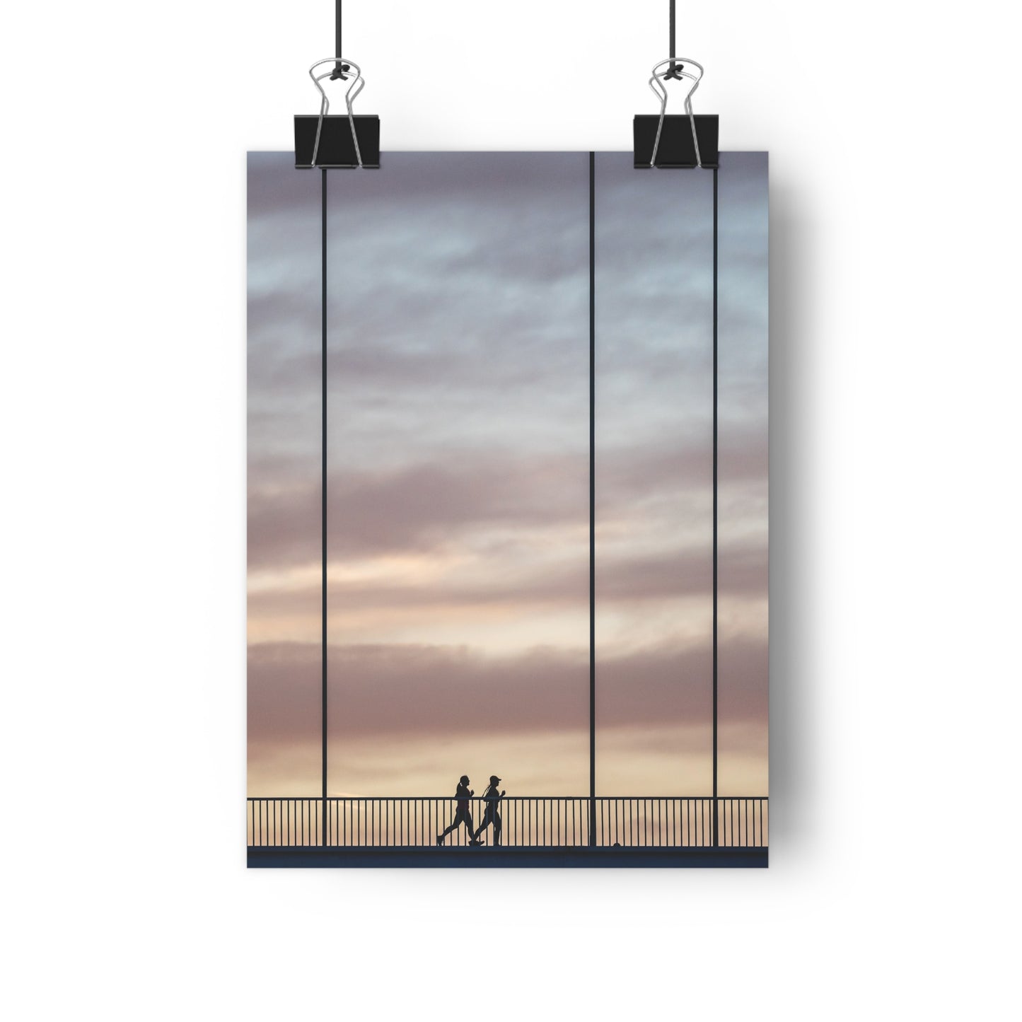 Art Print - Cloudy Sunset Two Girls Running on Bridge