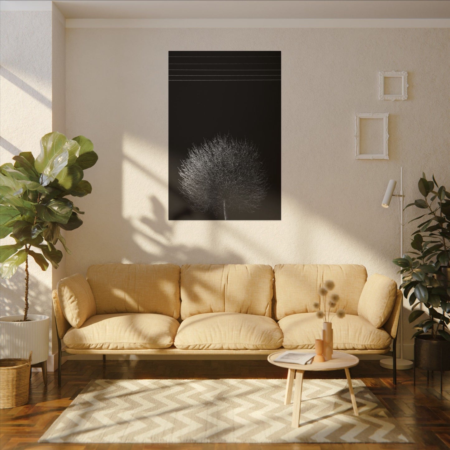 Seasons - winter - Minimalist Wall Art Print, Stretched Canvas Art, Monochrome Home Decor, Black and White Tree Artwork, Modern Living Room Design