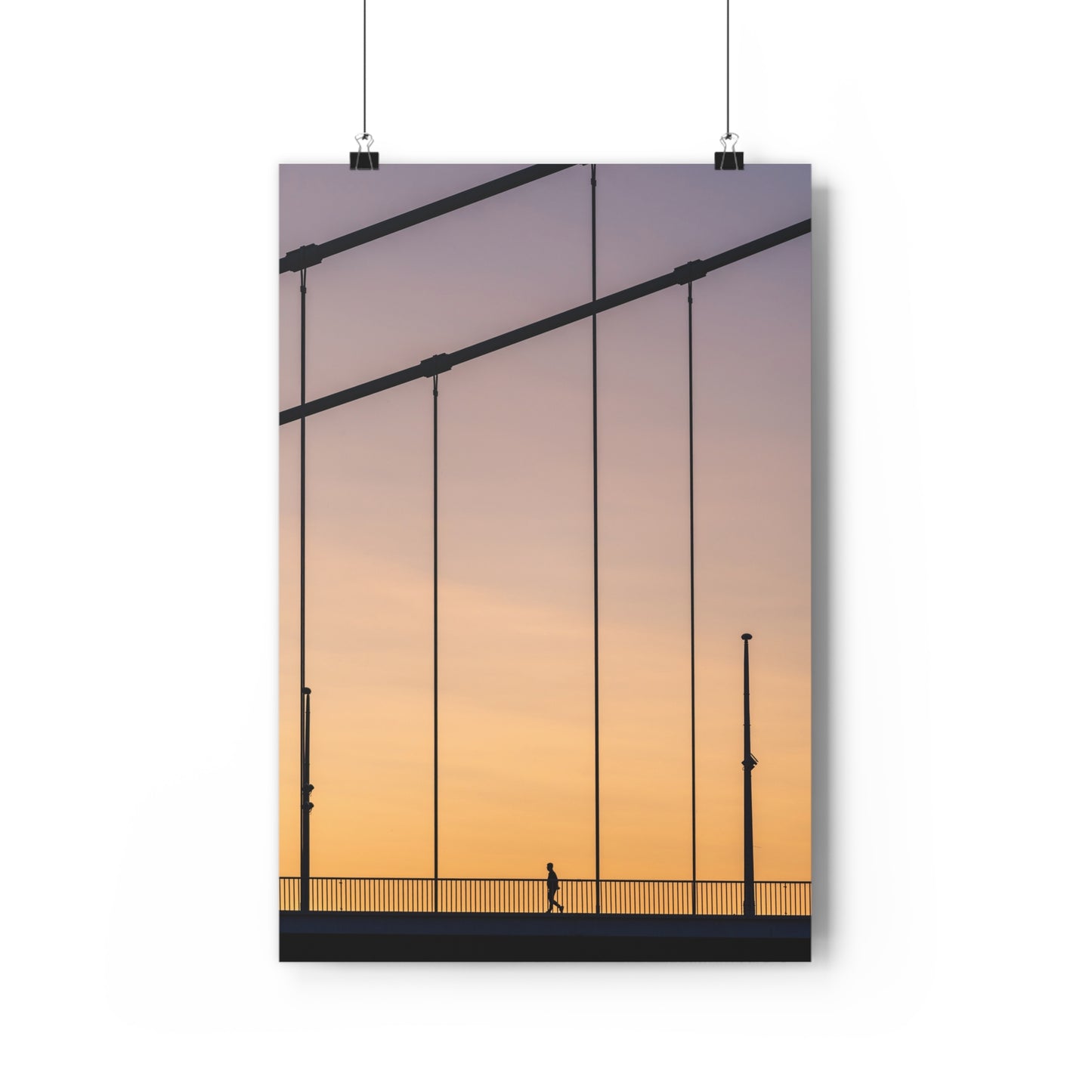 Art Print - Man Walking Alone on Bridge at Sunset
