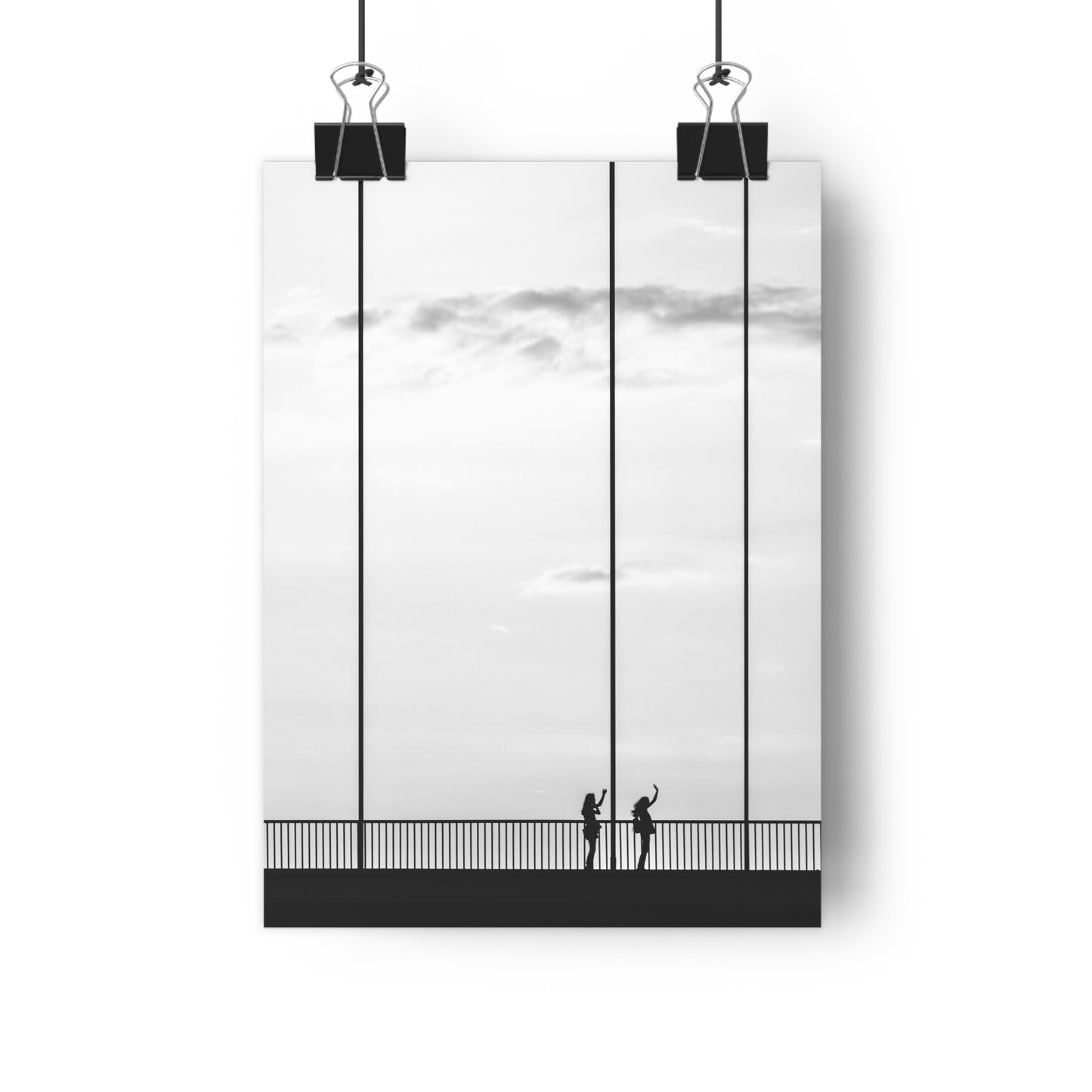 Art Print, Minimalist Photo Print, Girls Silhouettes Wall Art, Black and White Bridge Decor, Wave Silhouette Picture Poster, Home Office