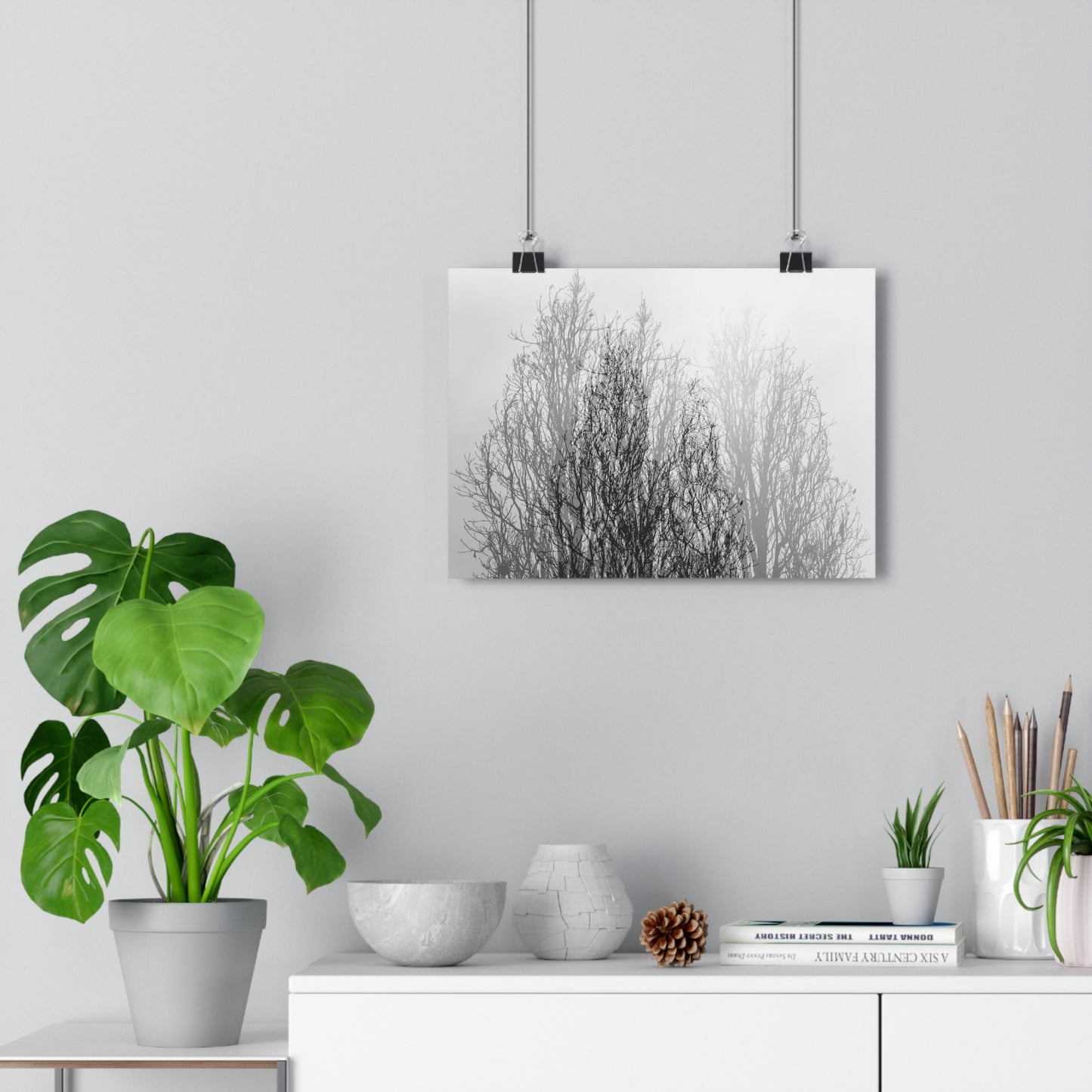 Giclée Art Print, Black and White Winter Tree Photo, Mysterious Multiexposure Wall Art, Home Decor, Nature Photography, Holiday Gift Idea