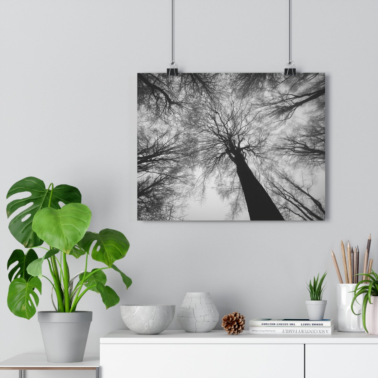 Wall Art Print of Winter Bald Tree Crowns, Black and White Photography, Home Decor, Nature Lover Gift, Christmas Wall