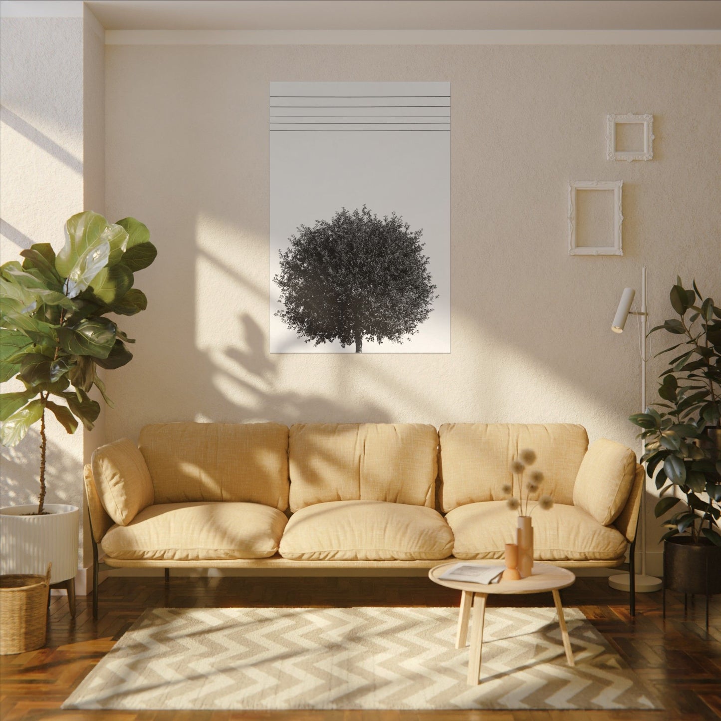Seasons - summer - Minimalist Wall Art Print, Stretched Canvas Art, Monochrome Home Decor, Black and White Tree Artwork, Modern Living Room Design