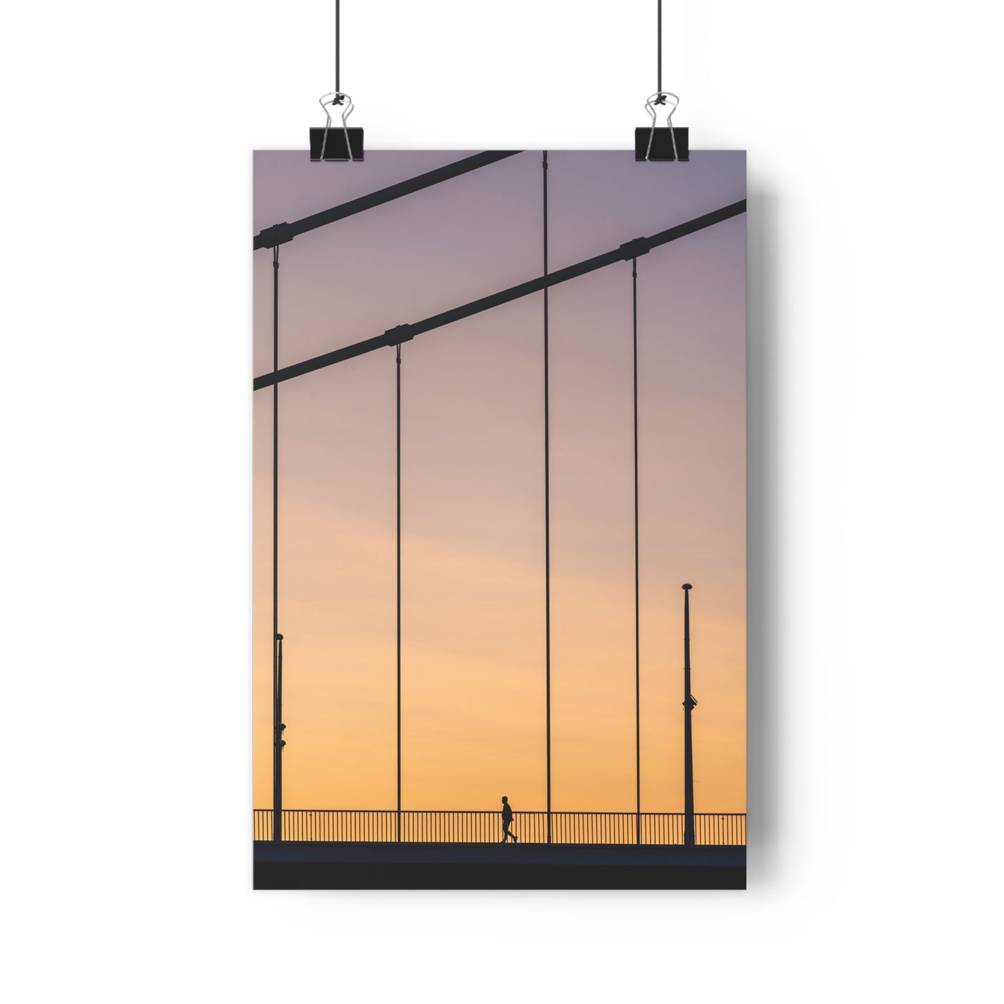 Art Print - Man Walking Alone on Bridge at Sunset