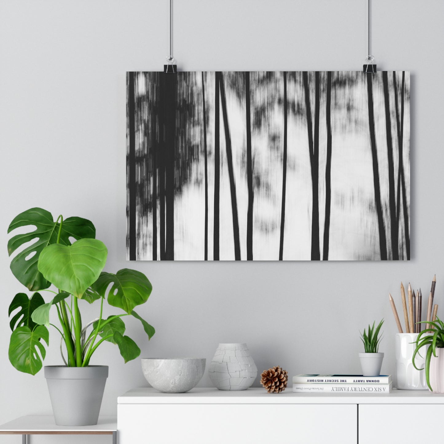Art Print, Forest Scene Black White Photo, Blurred Camera Movement ICM Technique, Wall Decor Gift Home Office, Nature Lover Monochrome