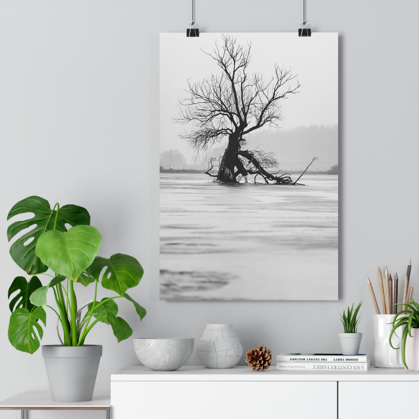 Giclée Print, Black and White Old Tree 'The Last Ent' in Frozen Field Winter Day Photo, Wall Art Decor, Nature Print, Tree Lover Gift, Home