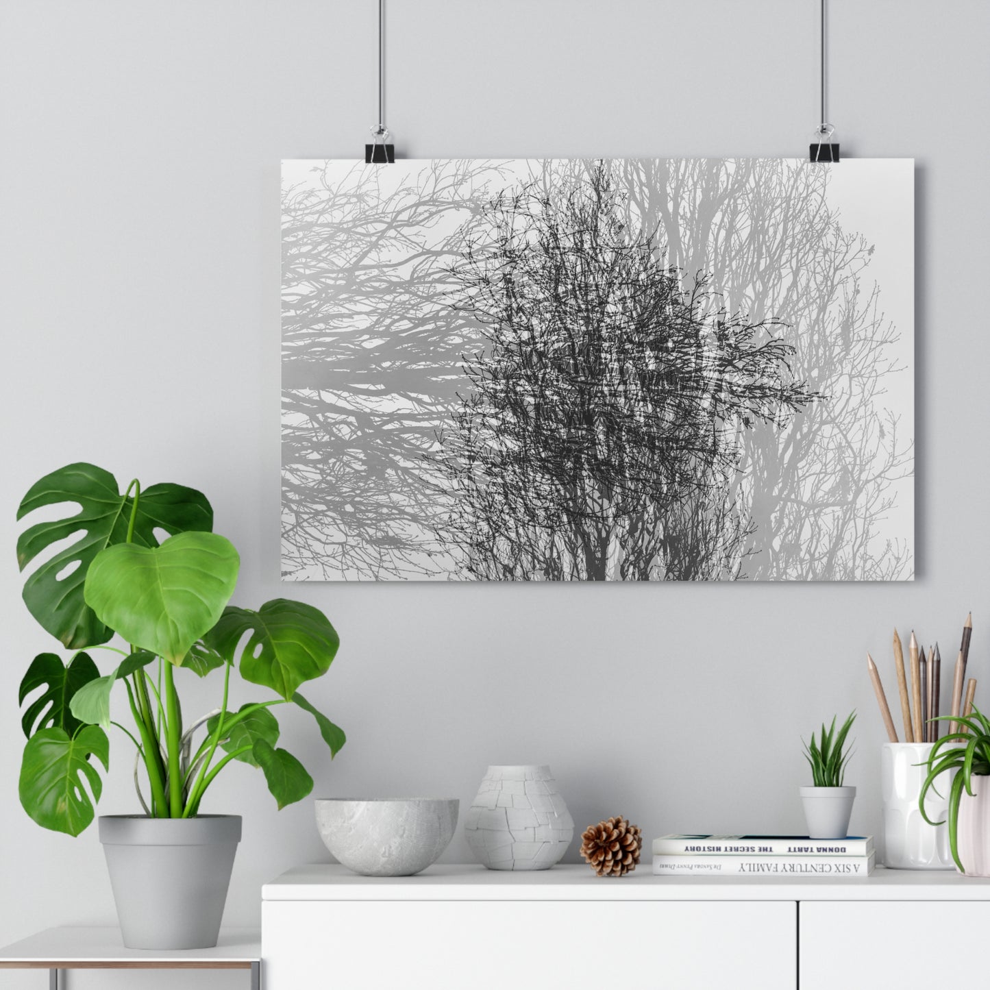 Giclée Art Print, Black and White Winter Tree Photo, Mysterious Multiexposure Wall Art, Home Decor, Nature Photography, Holiday Gift Idea