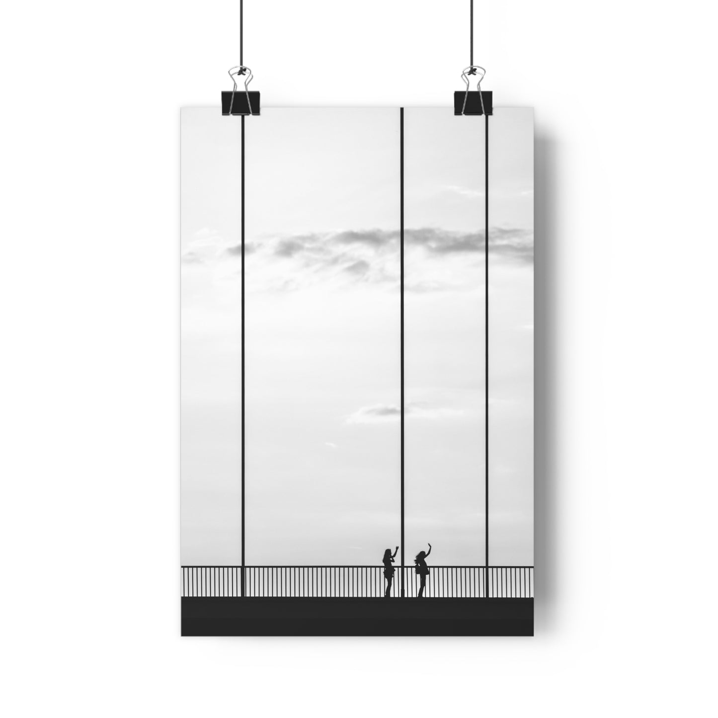 Art Print, Minimalist Photo Print, Girls Silhouettes Wall Art, Black and White Bridge Decor, Wave Silhouette Picture Poster, Home Office