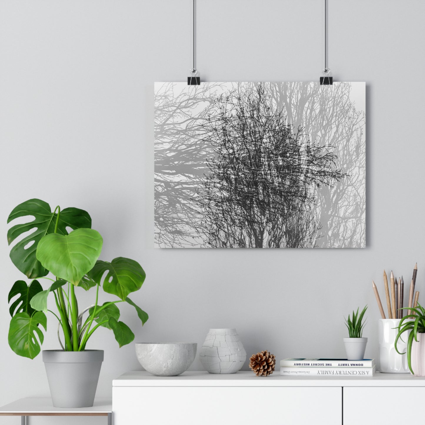 Giclée Art Print, Black and White Winter Tree Photo, Mysterious Multiexposure Wall Art, Home Decor, Nature Photography, Holiday Gift Idea