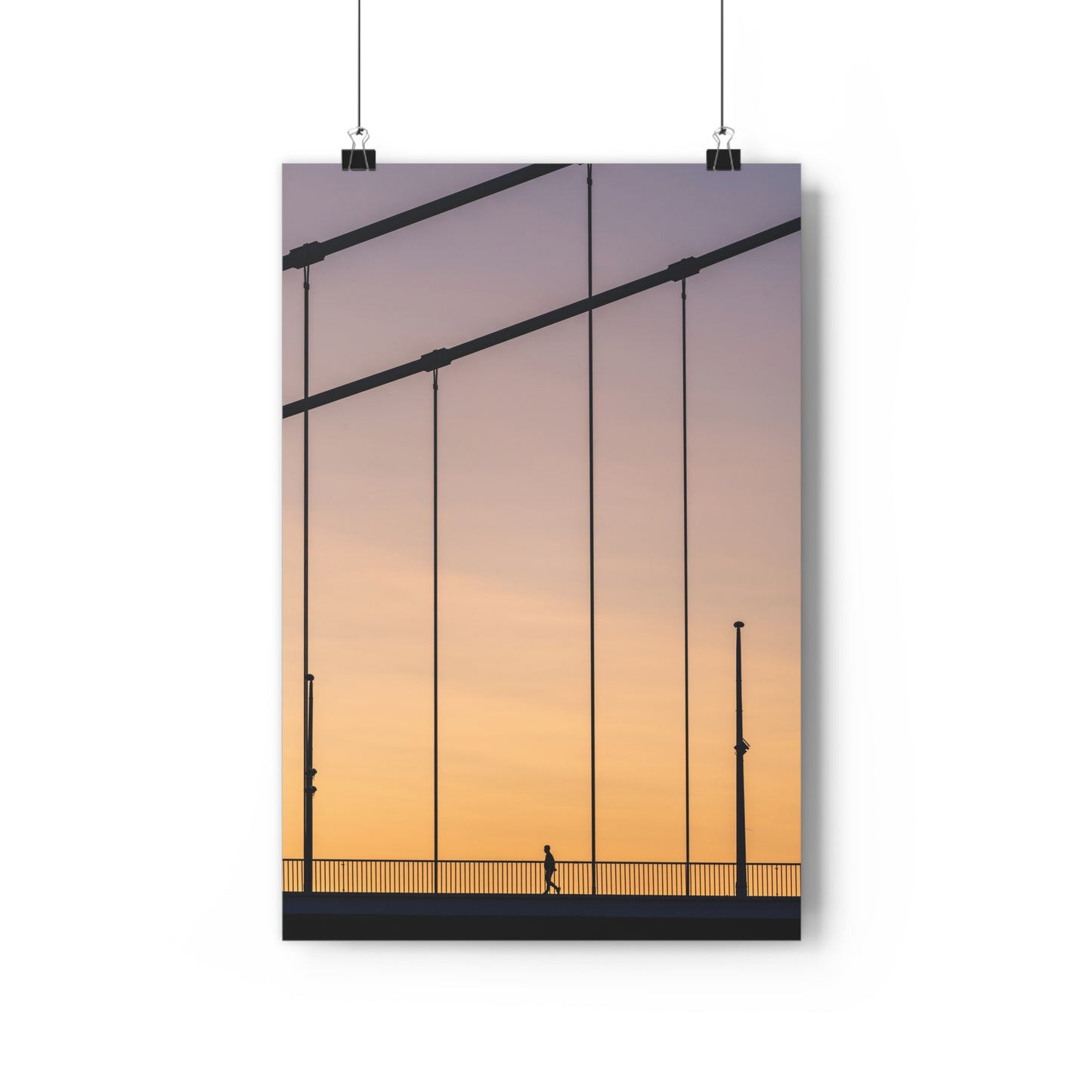 Art Print - Man Walking Alone on Bridge at Sunset