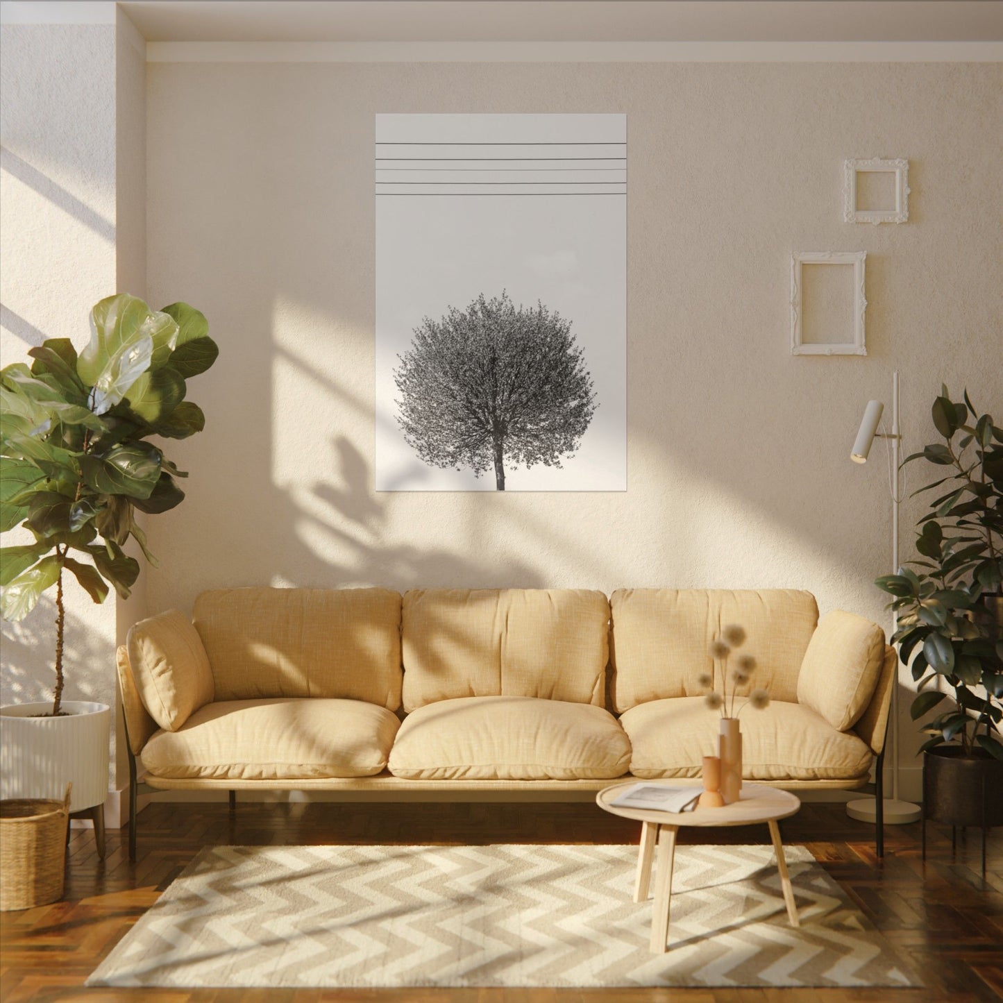 Seasons - spring - Minimalist Wall Art Print, Stretched Canvas Art, Monochrome Home Decor, Black and White Tree Artwork, Modern Living Room Design