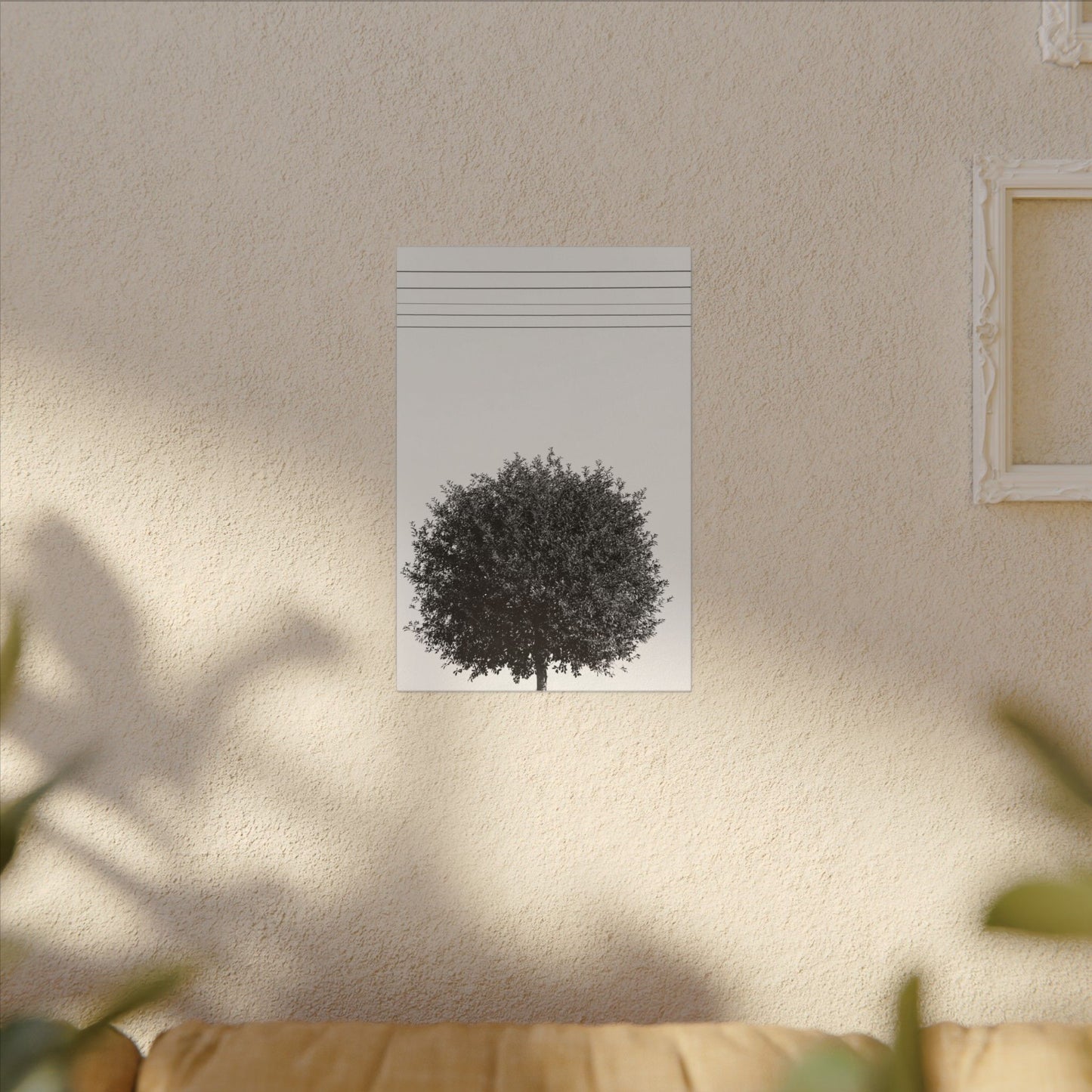 Seasons - summer - Minimalist Wall Art Print, Stretched Canvas Art, Monochrome Home Decor, Black and White Tree Artwork, Modern Living Room Design
