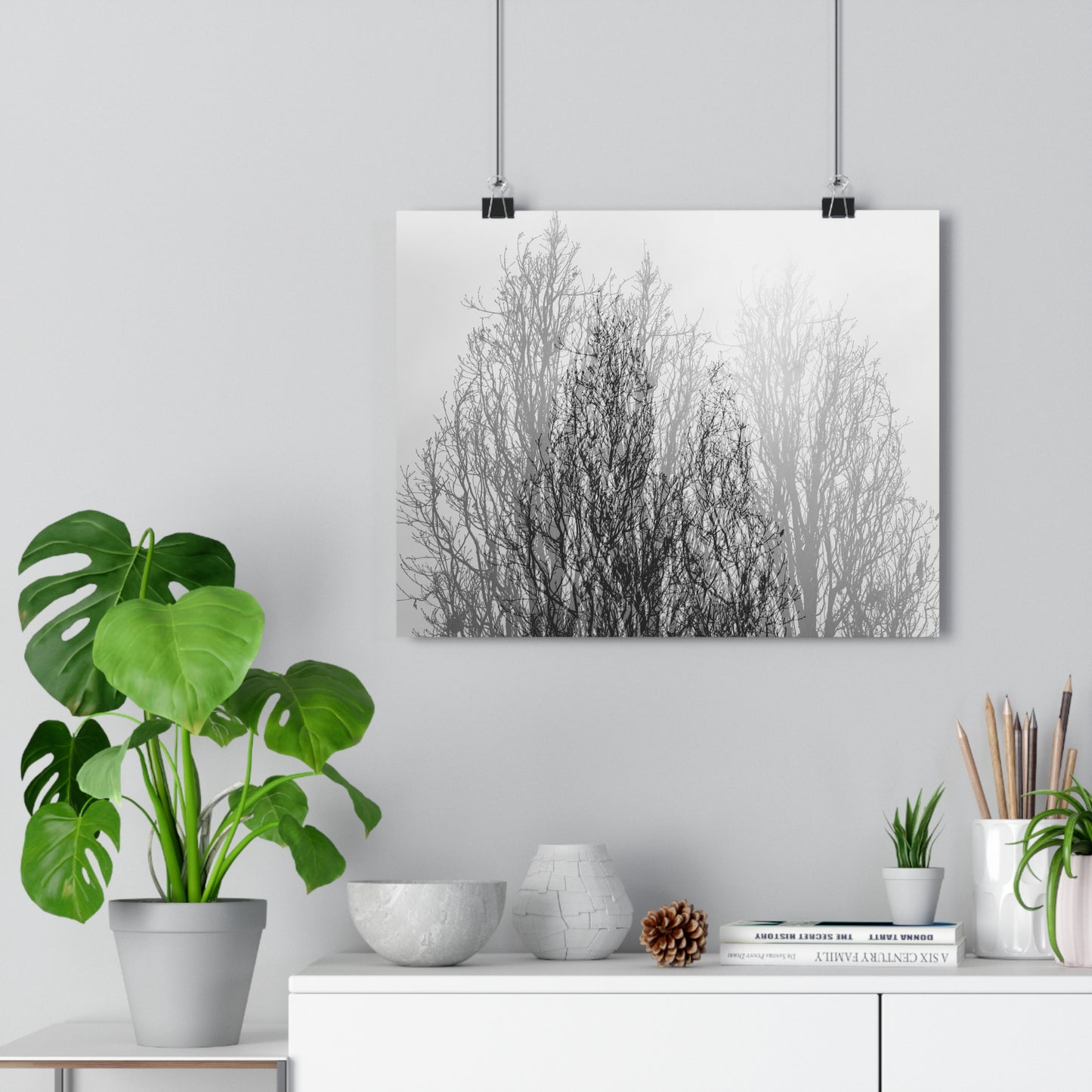 Giclée Art Print, Black and White Winter Tree Photo, Mysterious Multiexposure Wall Art, Home Decor, Nature Photography, Holiday Gift Idea