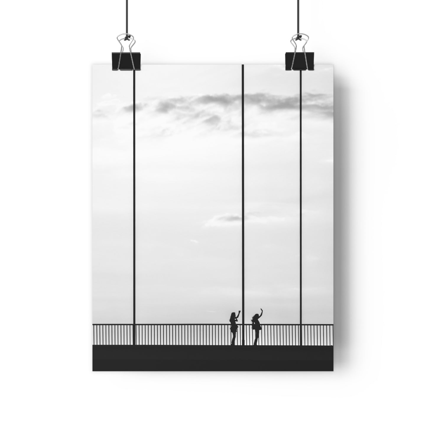 Art Print, Minimalist Photo Print, Girls Silhouettes Wall Art, Black and White Bridge Decor, Wave Silhouette Picture Poster, Home Office
