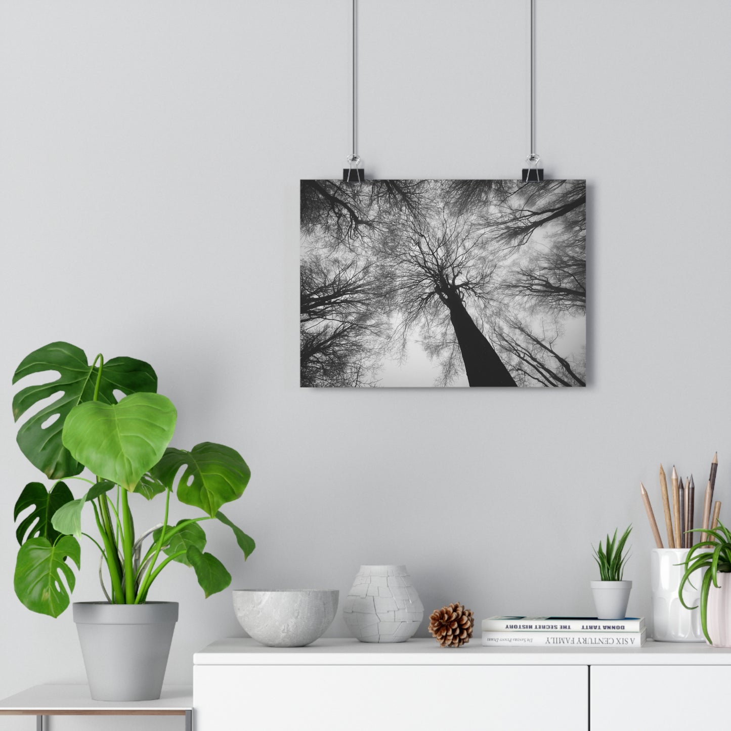 Wall Art Print of Winter Bald Tree Crowns, Black and White Photography, Home Decor, Nature Lover Gift, Christmas Wall