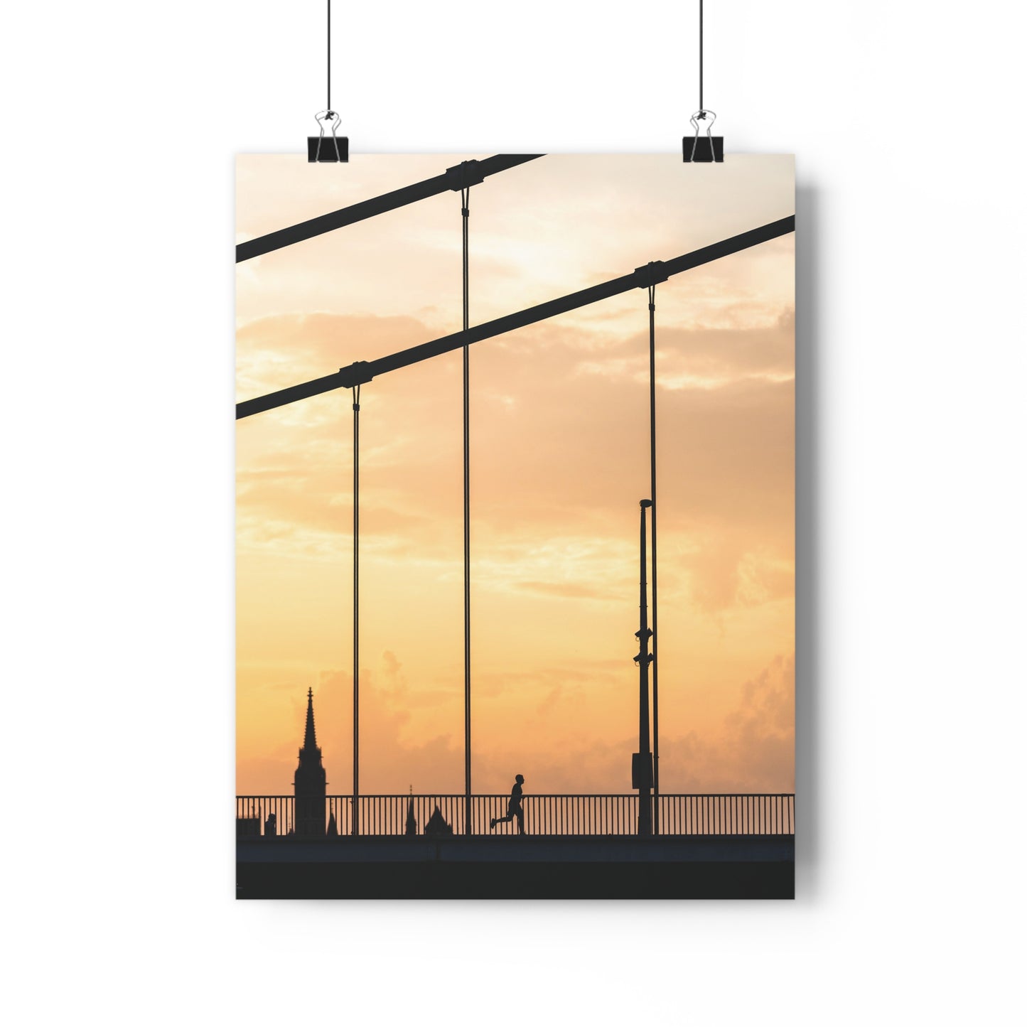 Art Print - Minimalist Sunset Bridge Runner Silhouette