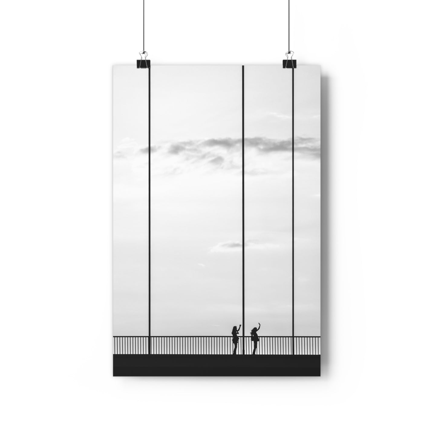 Art Print, Minimalist Photo Print, Girls Silhouettes Wall Art, Black and White Bridge Decor, Wave Silhouette Picture Poster, Home Office