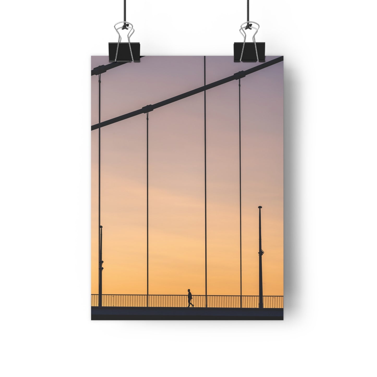 Art Print - Man Walking Alone on Bridge at Sunset